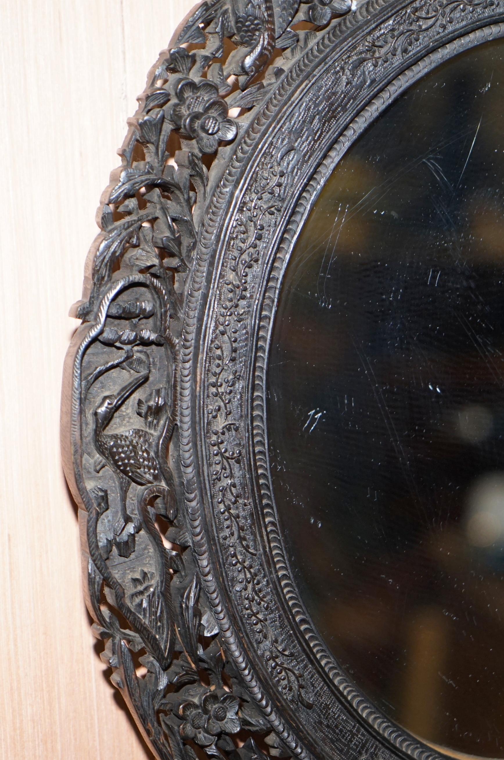Hand-Crafted Rare circa 1900 Anglo Chinese Ornate Hand Carved Small Wall Mirror Birds Flowers