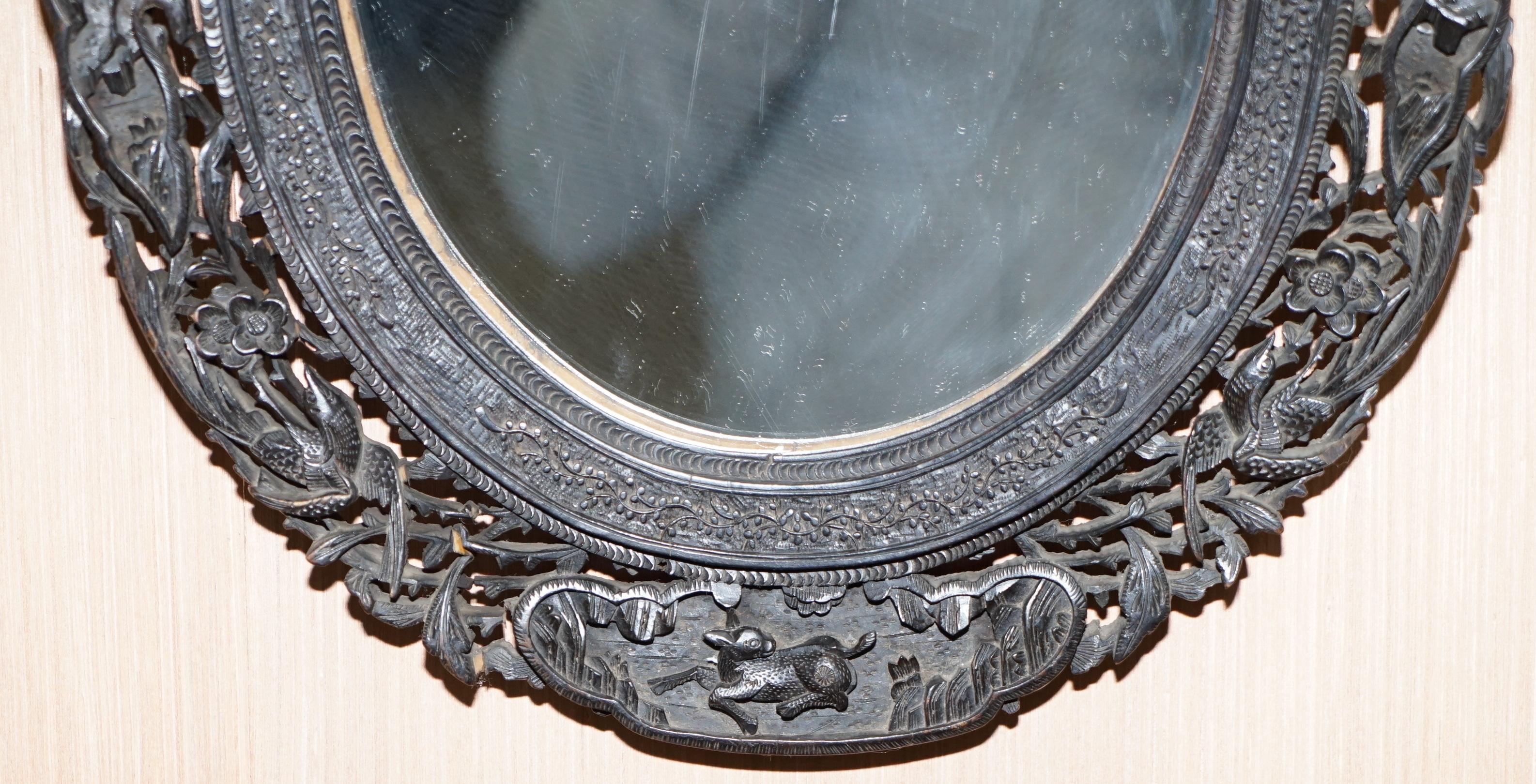Early 20th Century Rare circa 1900 Anglo Chinese Ornate Hand Carved Small Wall Mirror Birds Flowers
