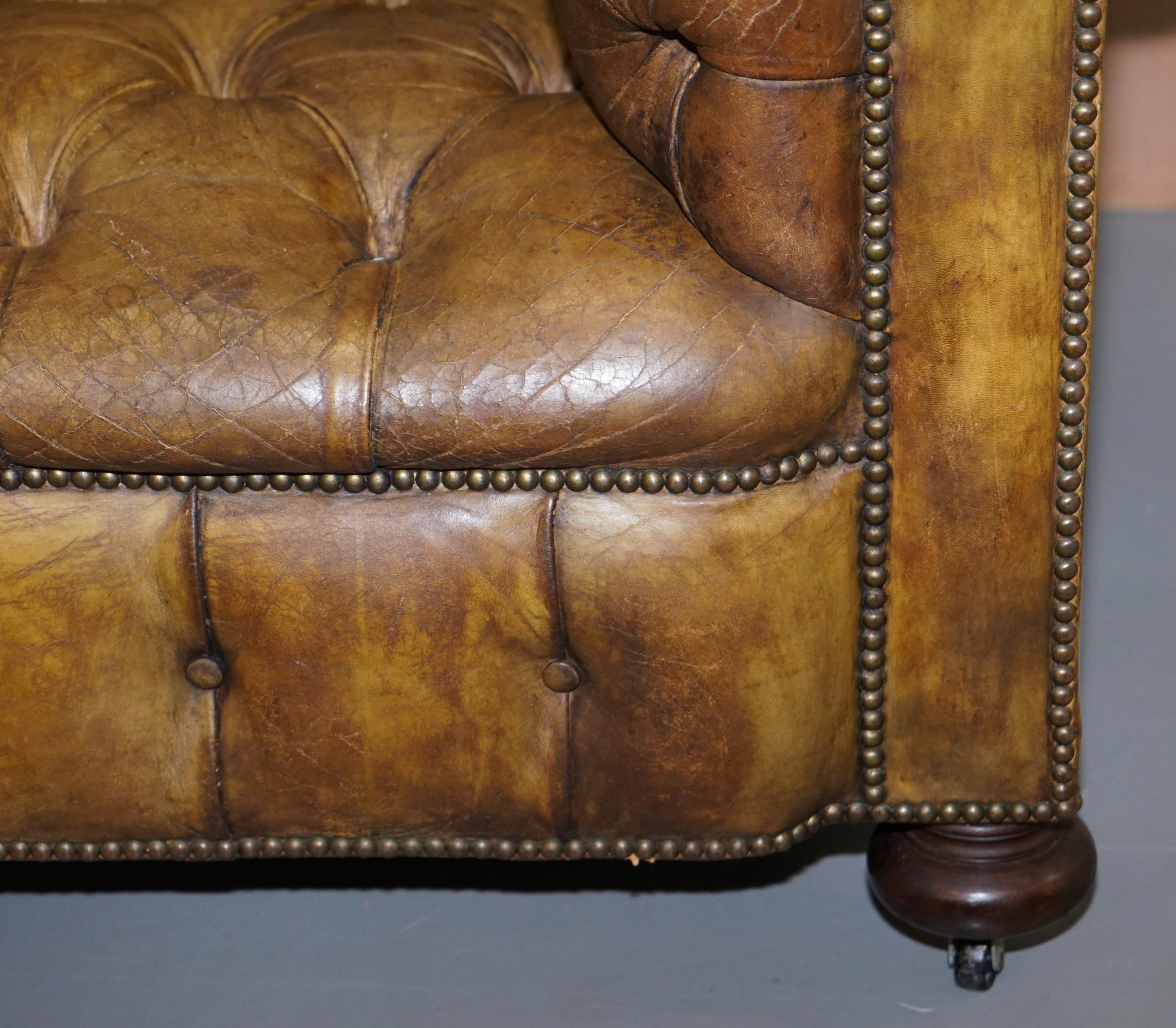 Rare circa 1900 Fully Buttoned Chesterfield Sofa Original Leather Upholstery 6