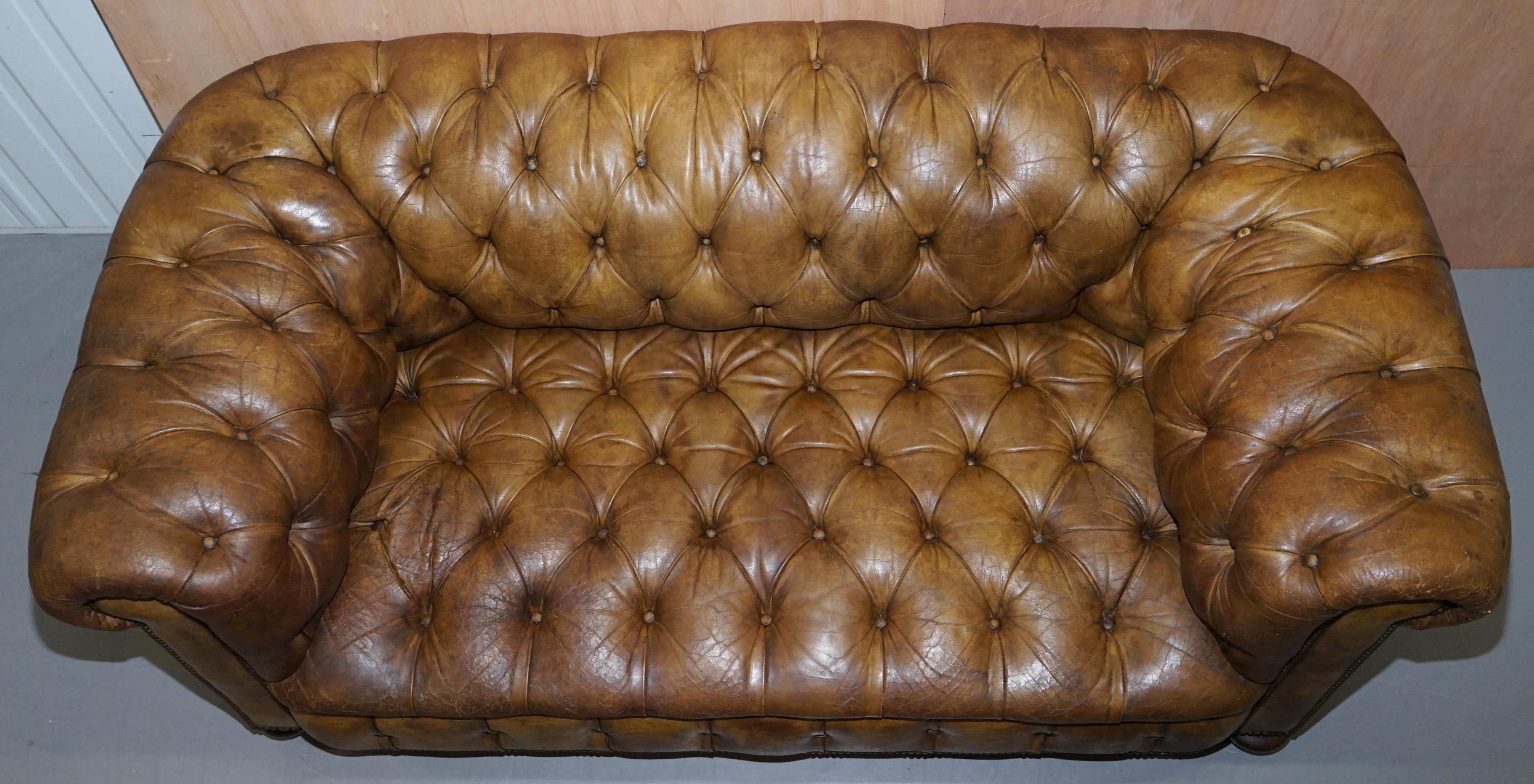 Hand-Crafted Rare circa 1900 Fully Buttoned Chesterfield Sofa Original Leather Upholstery