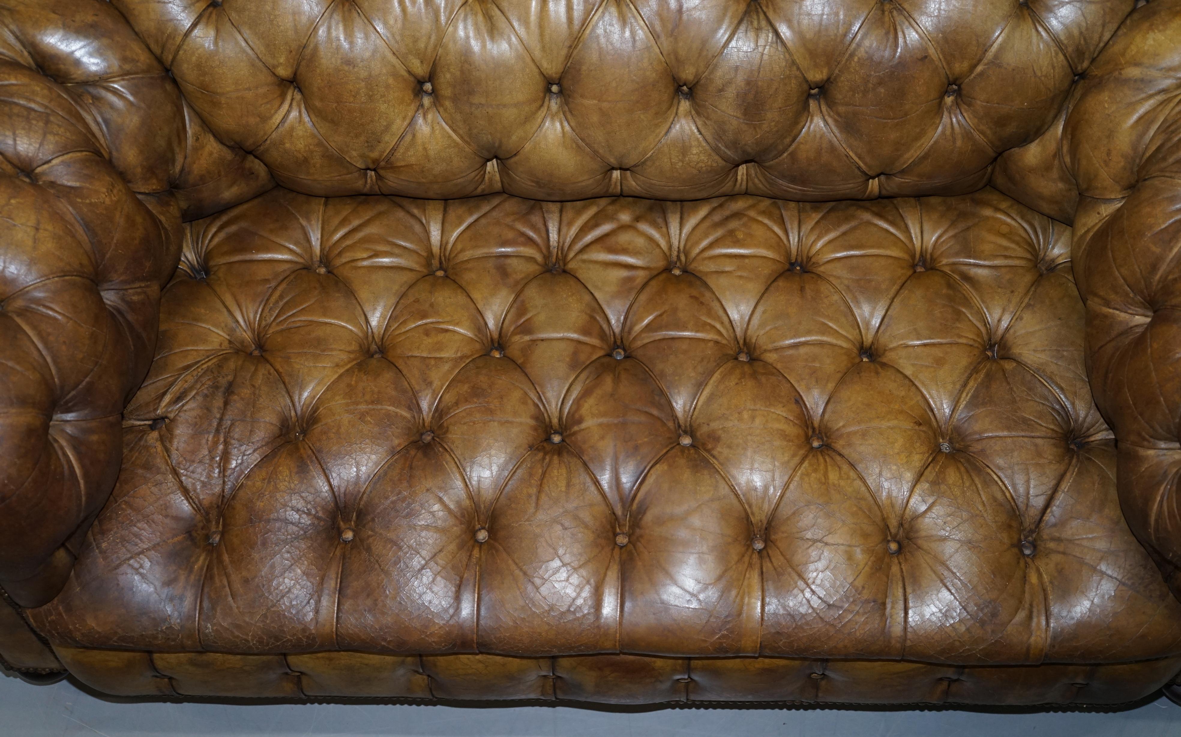 Early 20th Century Rare circa 1900 Fully Buttoned Chesterfield Sofa Original Leather Upholstery