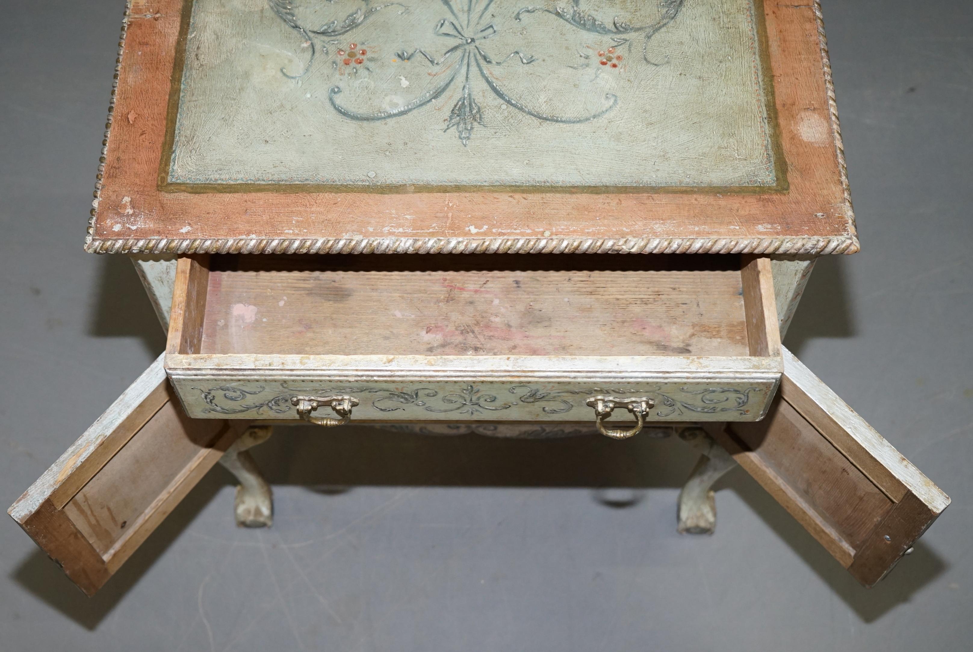 Rare circa 1900 Hand Painted Claw & Ball Feet Side End Lamp Wine Table Cupboard For Sale 11