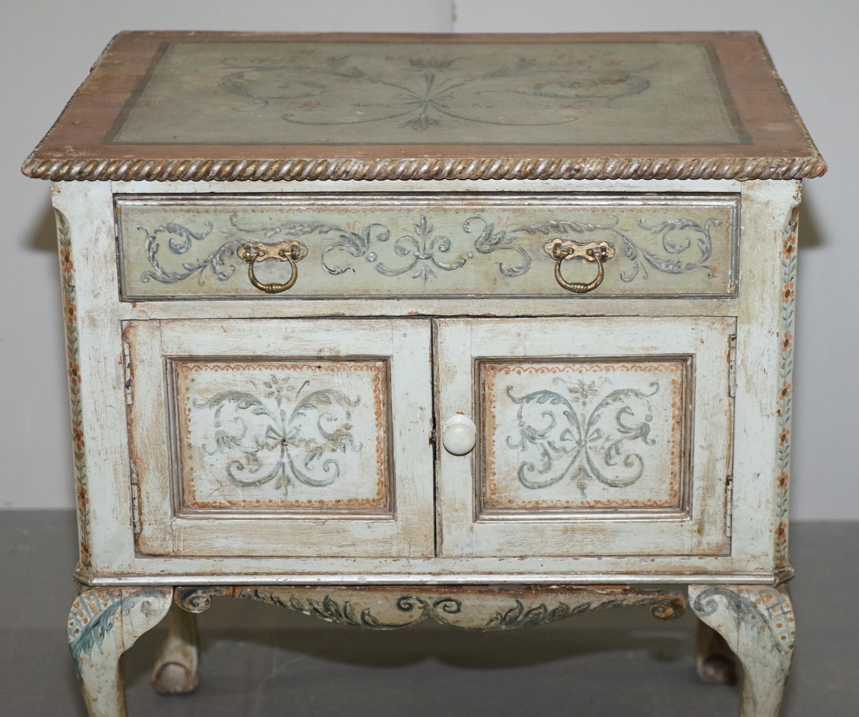 Early 20th Century Rare circa 1900 Hand Painted Claw & Ball Feet Side End Lamp Wine Table Cupboard For Sale