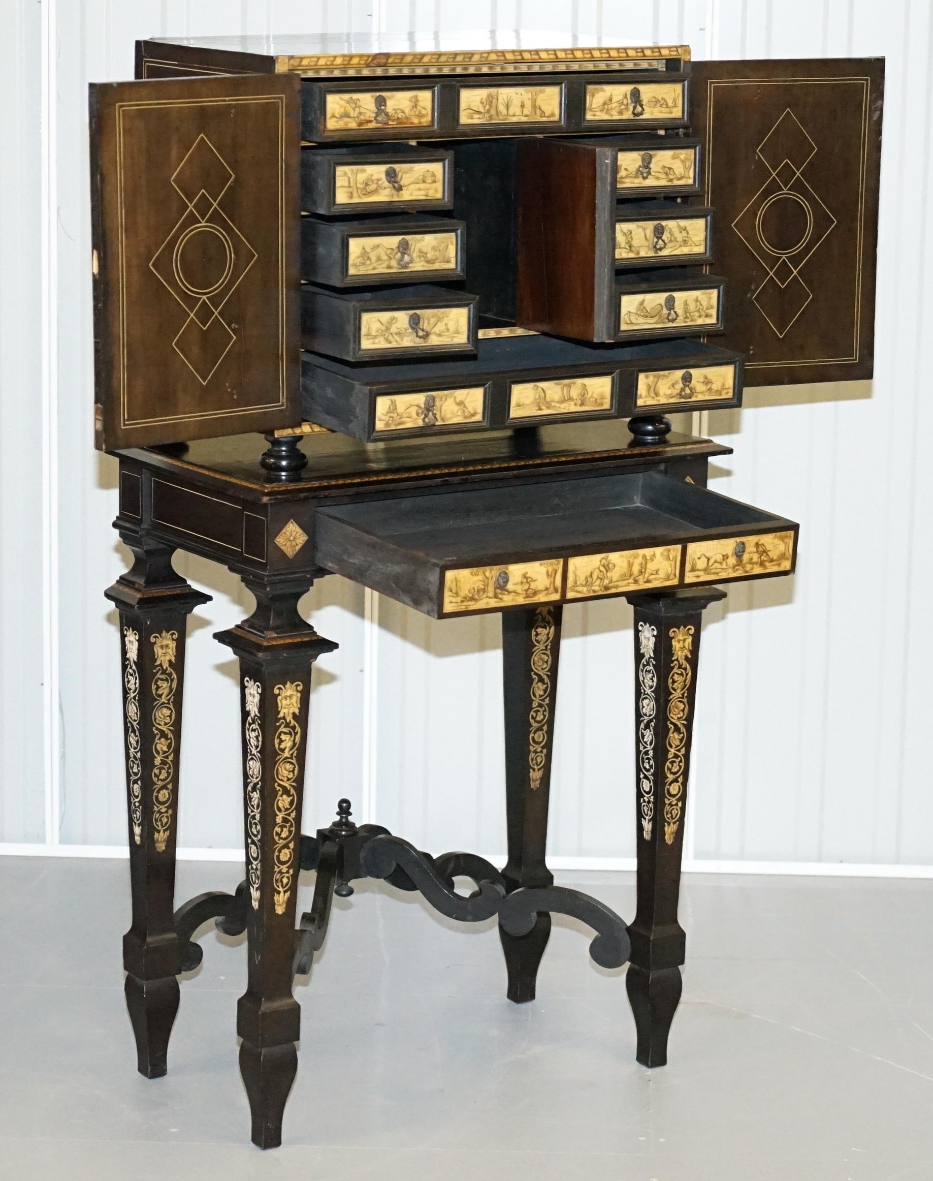 Rare Italian Collectors Cabinet on Stand with Inlaid & Ebonised, circa 1900 12