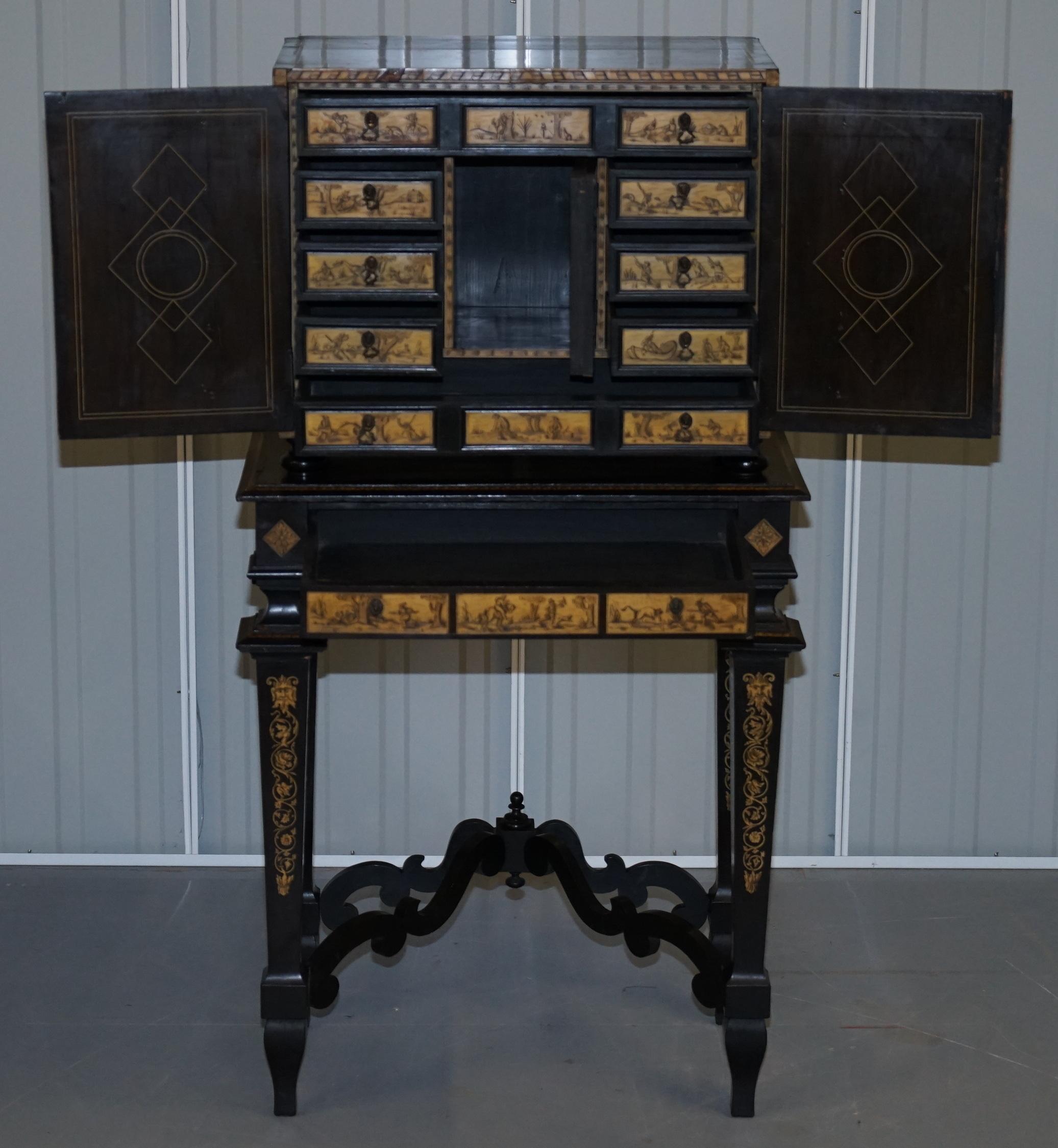 Rare Italian Collectors Cabinet on Stand with Inlaid & Ebonised, circa 1900 13