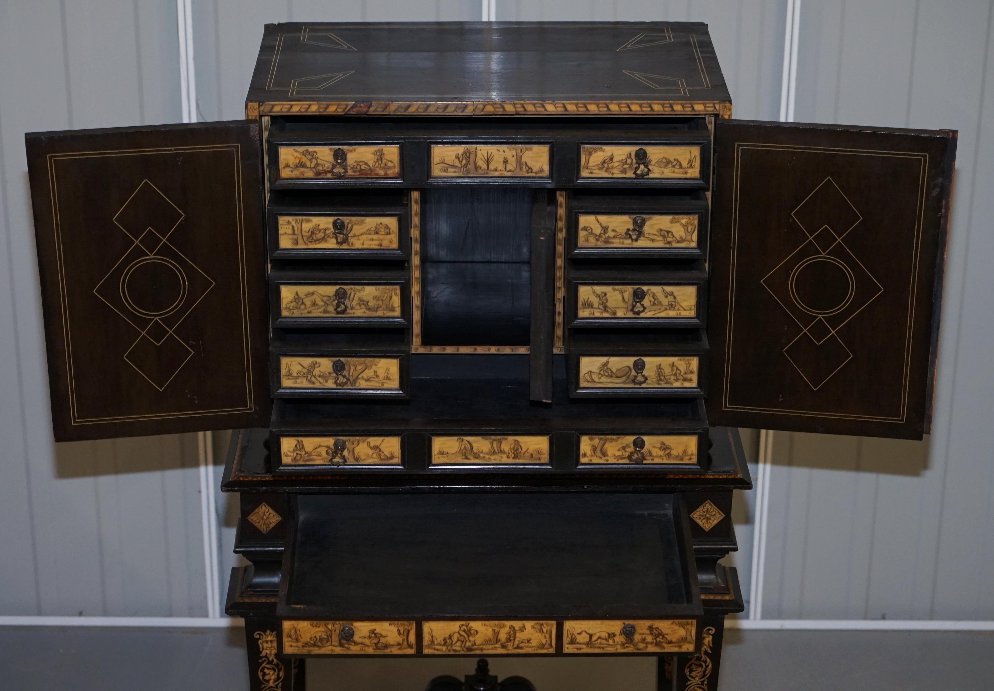 Rare Italian Collectors Cabinet on Stand with Inlaid & Ebonised, circa 1900 14