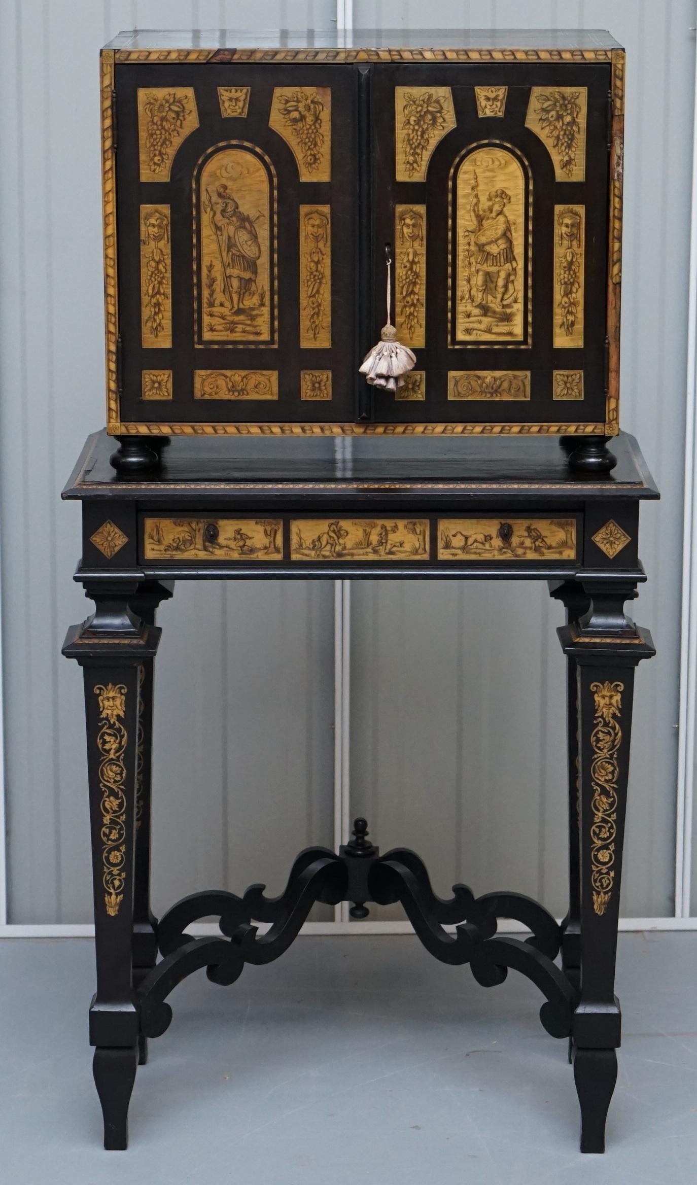 Victorian Rare Italian Collectors Cabinet on Stand with Inlaid & Ebonised, circa 1900