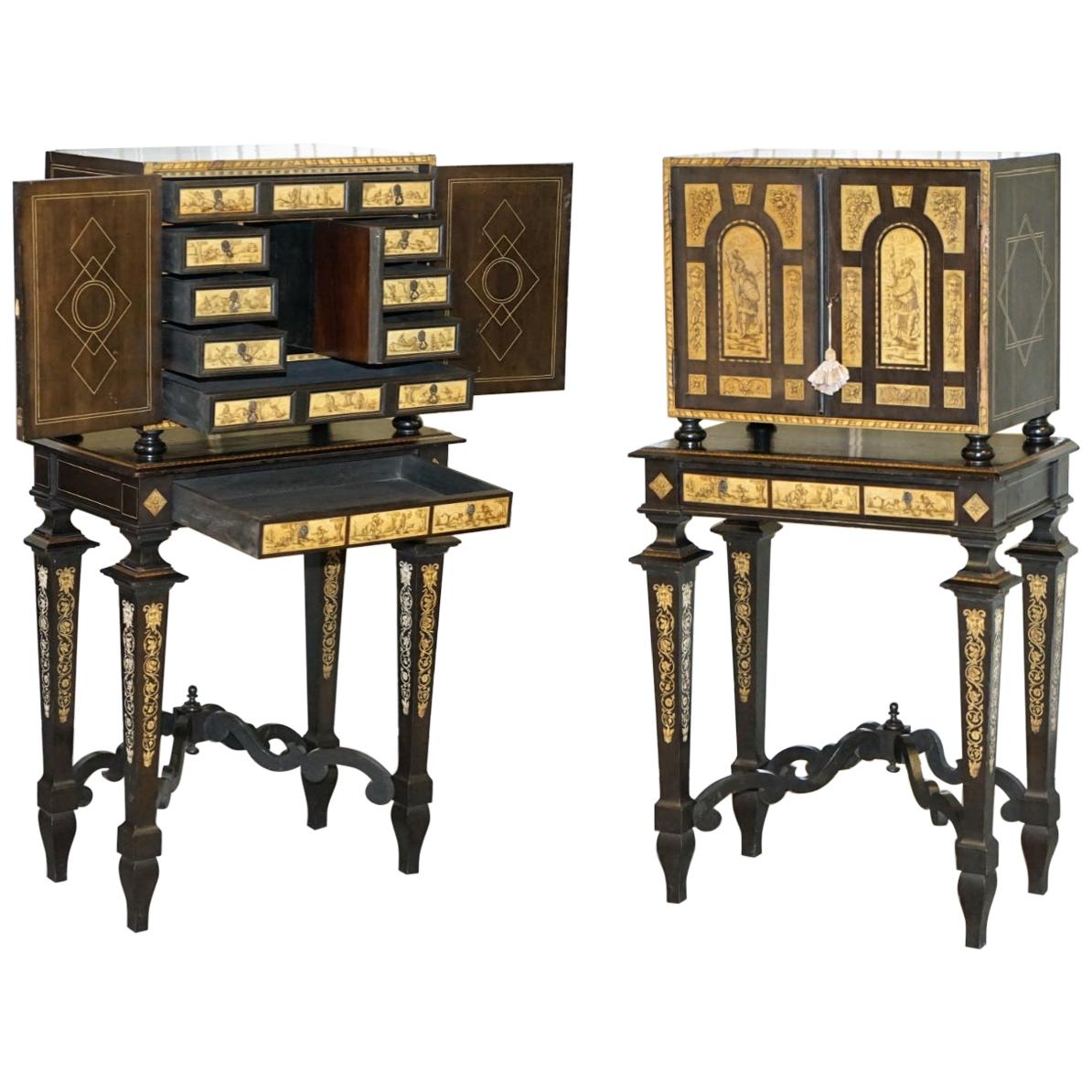 Rare Italian Collectors Cabinet on Stand with Inlaid & Ebonised, circa 1900