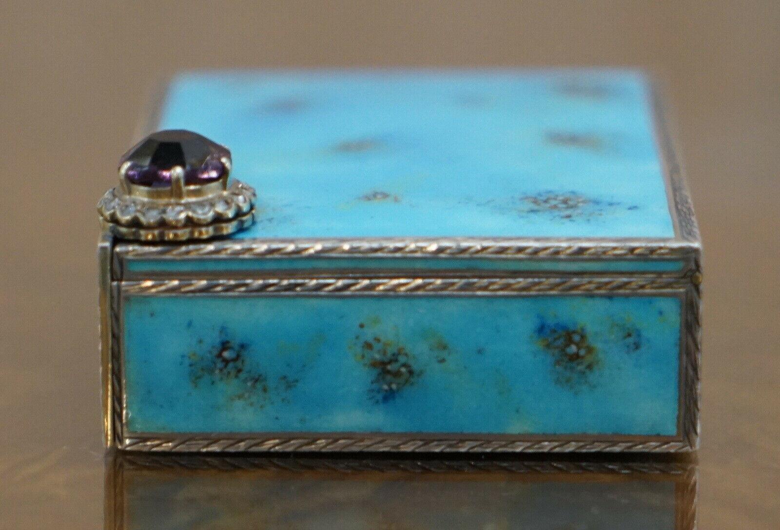 Victorian Rare circa 1900 Sterling Silver Diamond and Enamel Powder Compact with Lipstick For Sale