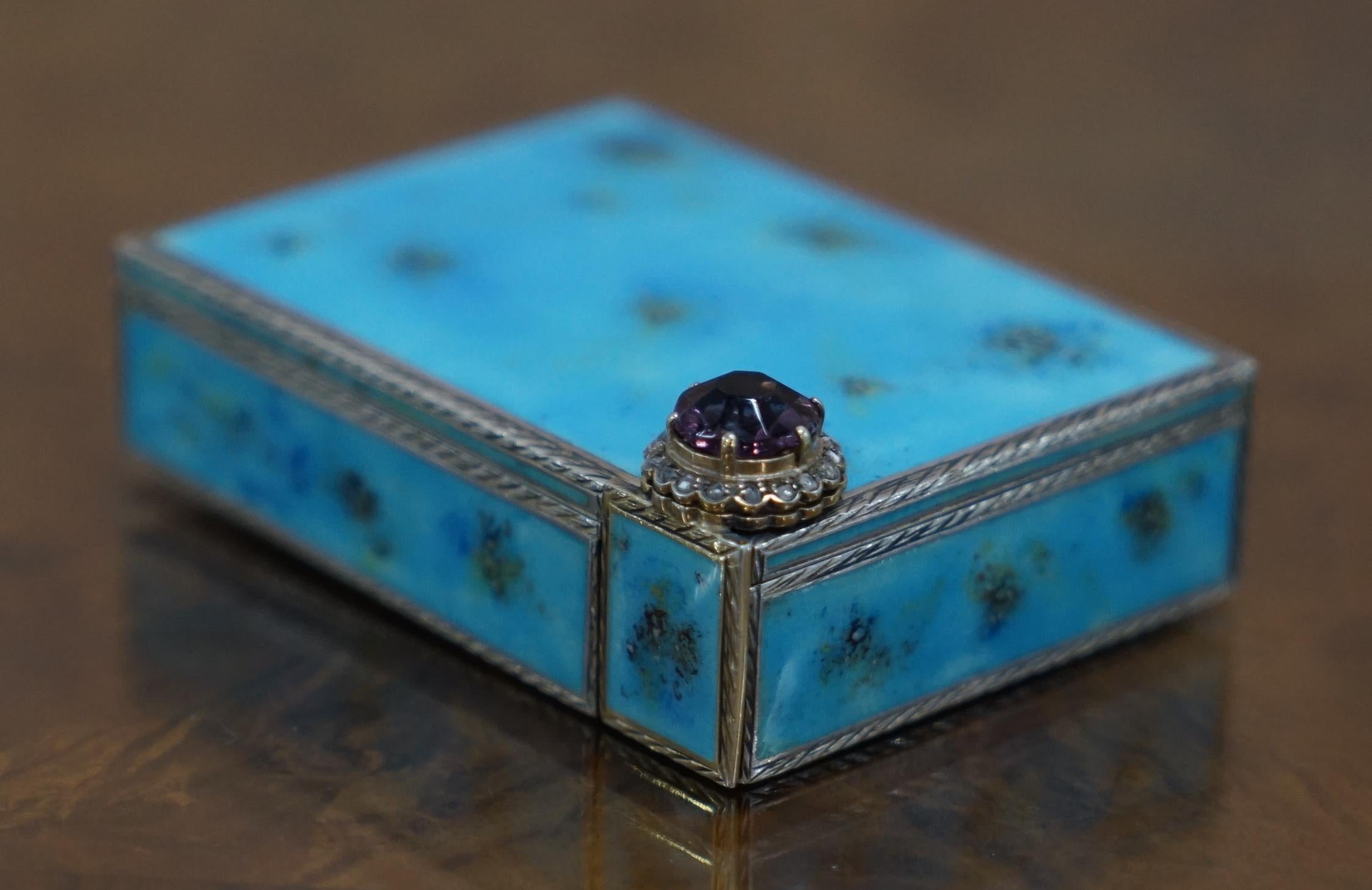 Early 20th Century Rare circa 1900 Sterling Silver Diamond & Enamel Powder Compact with Lipstick For Sale