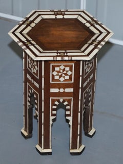 Rare circa 1900 Syrian Bone Inlaid Hexagon Side Table Ideal for Lamps Display