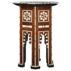 Rare circa 1900 Syrian Bone Inlaid Hexagon Side Table Ideal for Lamps Display