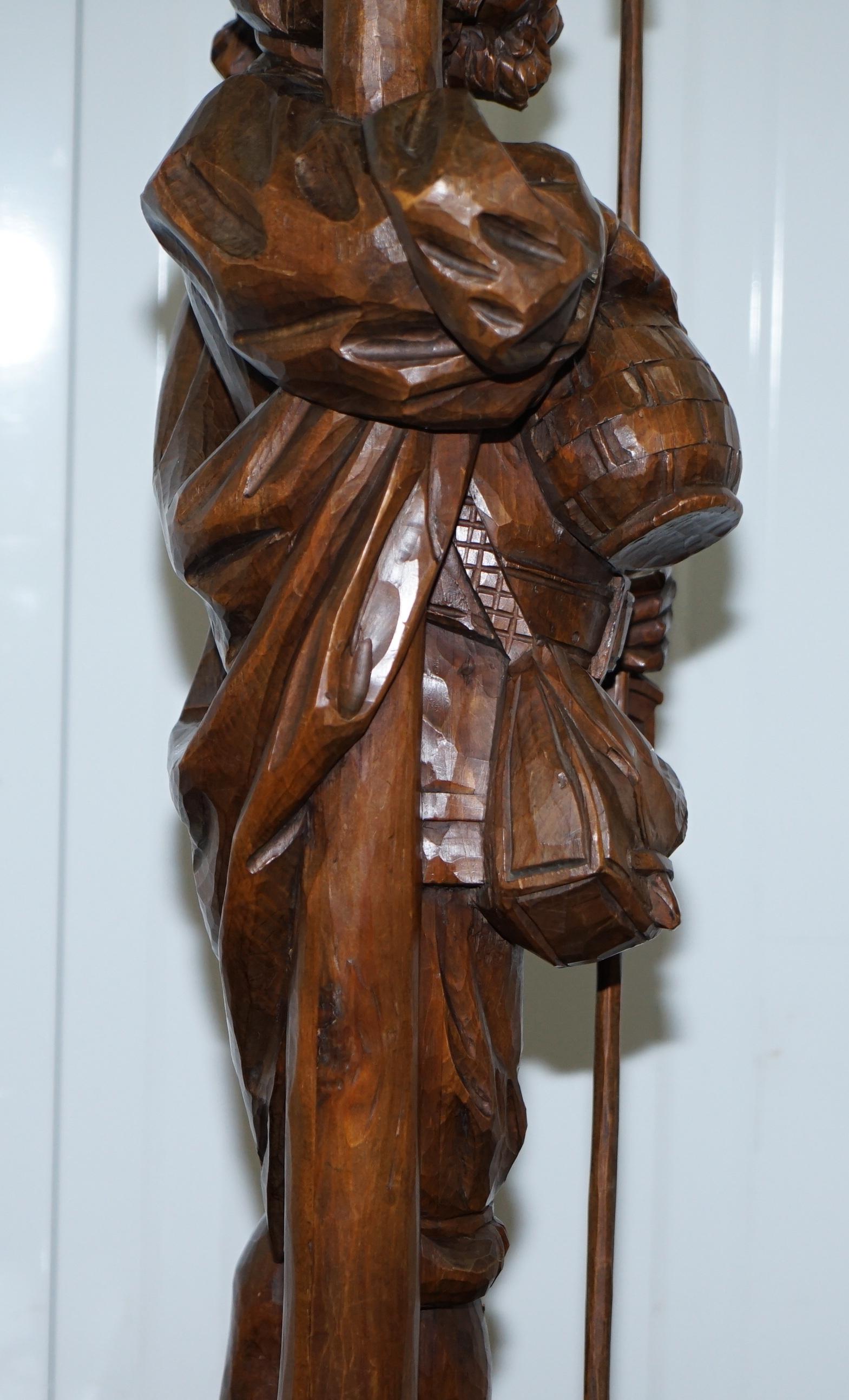 Rare circa 1920 Original Black Forest Hand Carved Wood Watchman Lamp For Sale 7