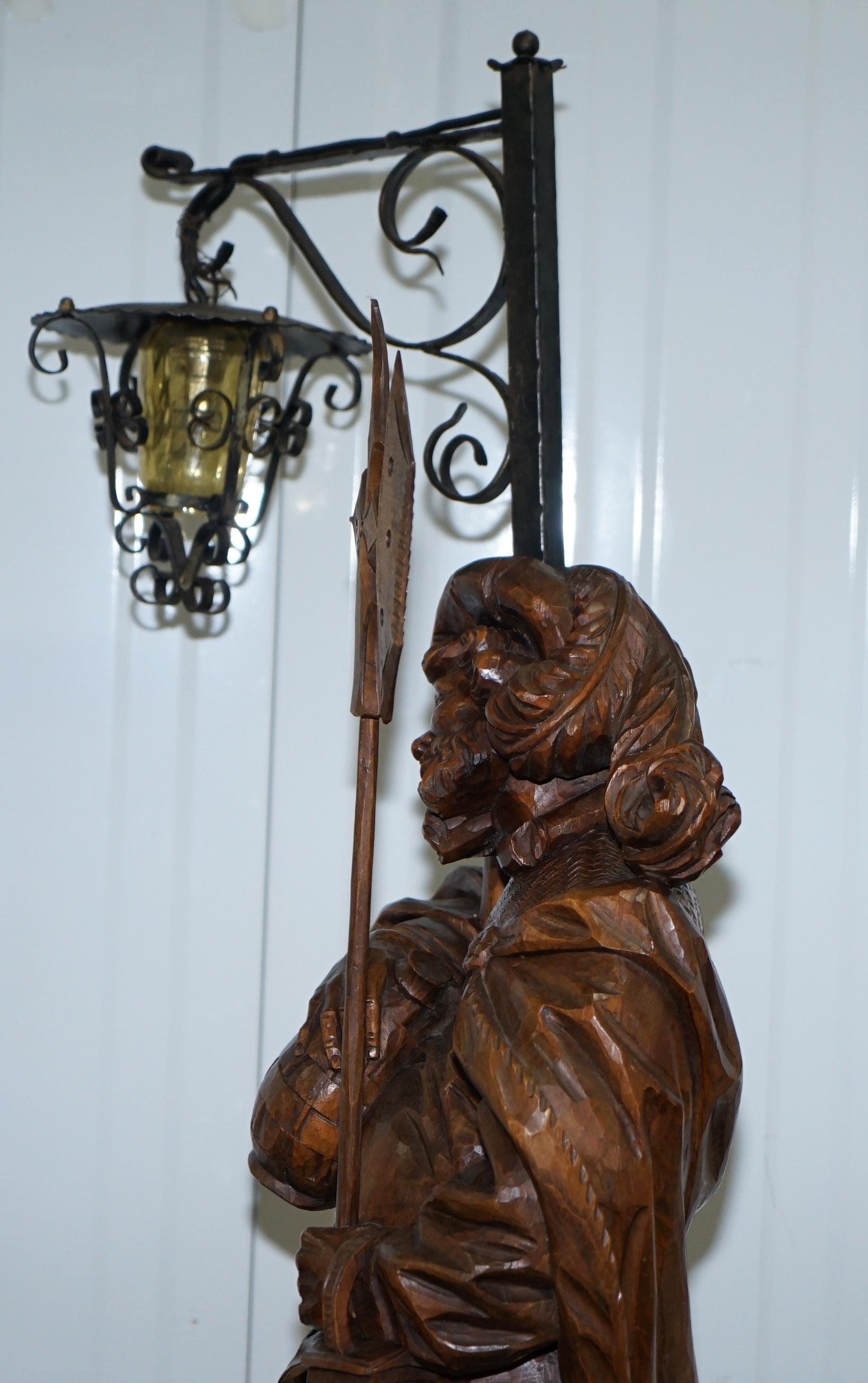Rare circa 1920 Original Black Forest Hand Carved Wood Watchman Lamp For Sale 10