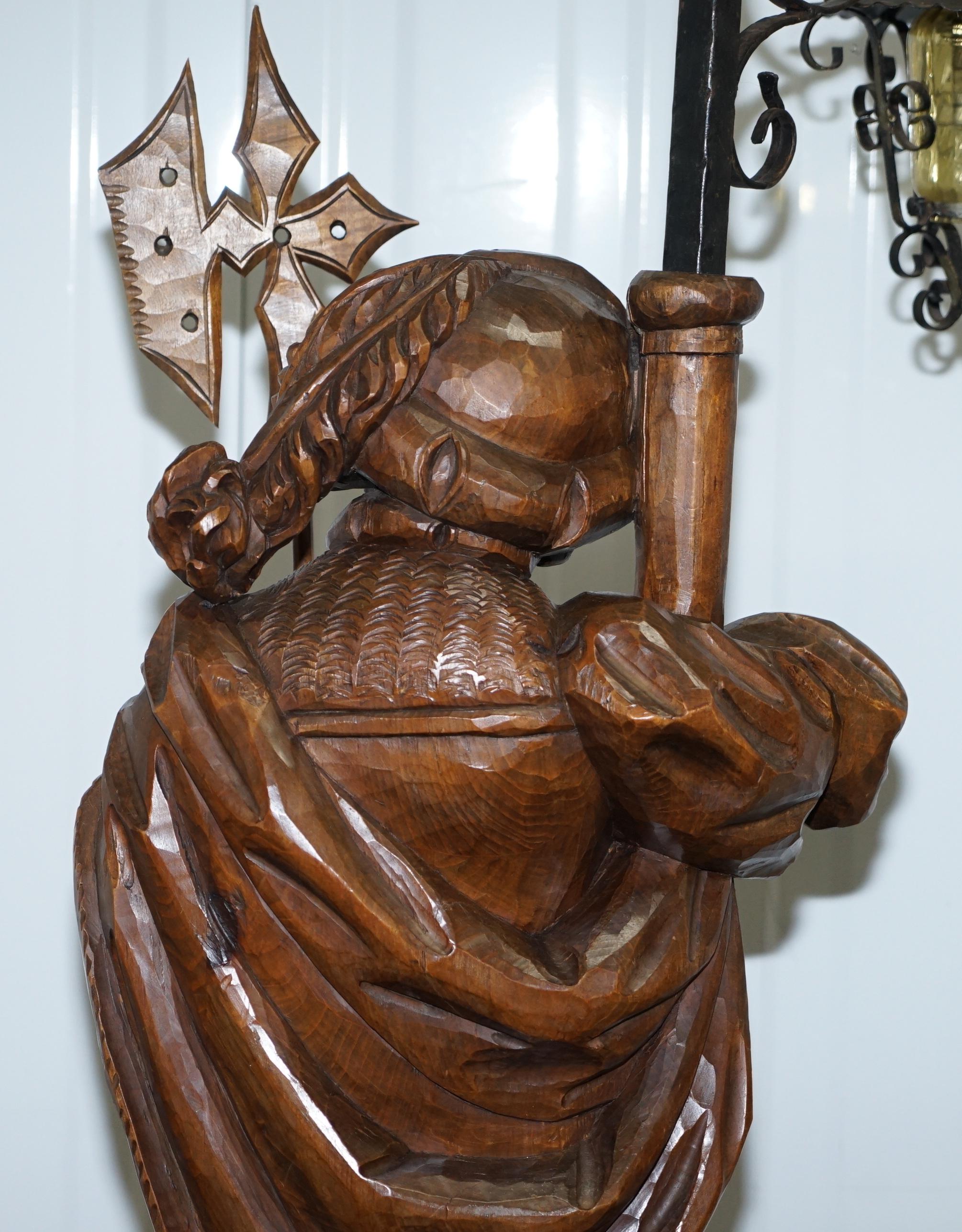 Rare circa 1920 Original Black Forest Hand Carved Wood Watchman Lamp For Sale 12