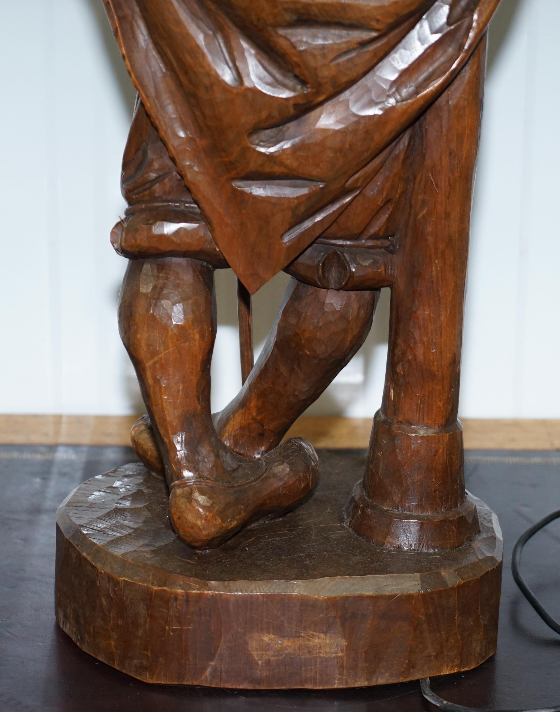 Rare circa 1920 Original Black Forest Hand Carved Wood Watchman Lamp For Sale 14