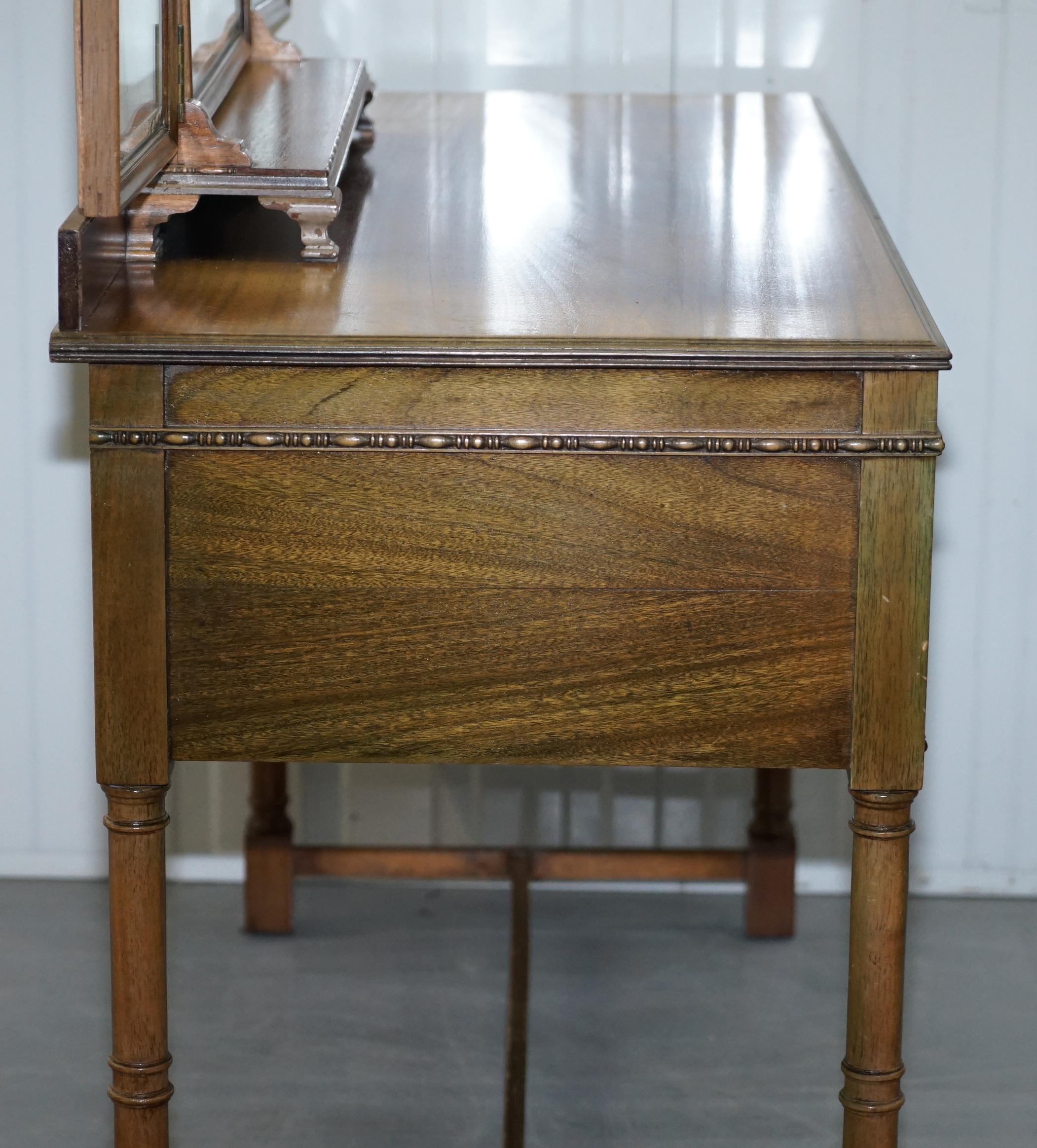 Rare circa 1920 Waring & Gillows Lancaster Burr Walnut Dressing Table Inc Mirror 7