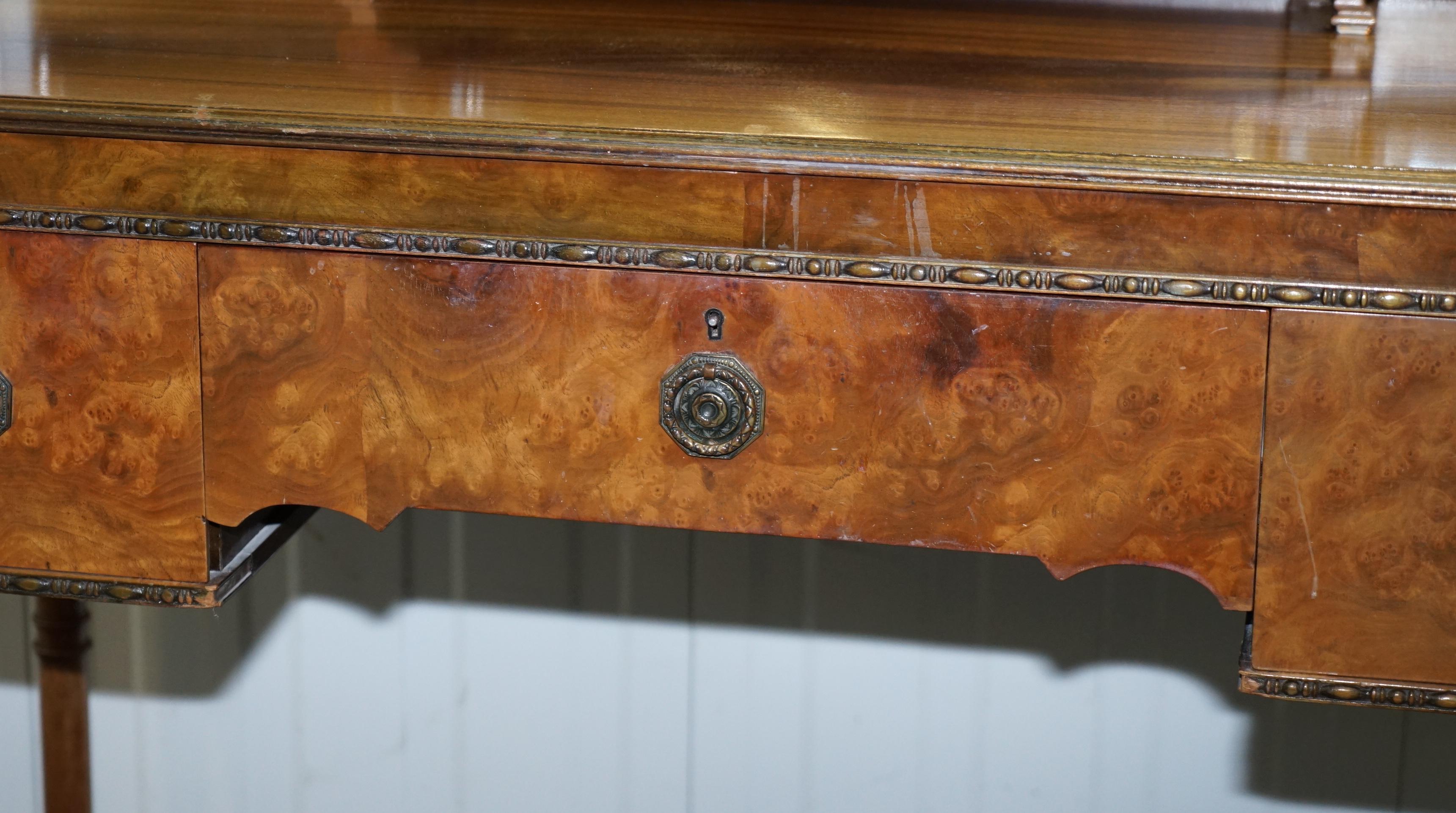 Hand-Crafted Rare circa 1920 Waring & Gillows Lancaster Burr Walnut Dressing Table Inc Mirror