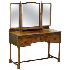 Antique Rare circa 1920 Waring & Gillows Lancaster Burr Walnut Dressing Table Inc Mirror