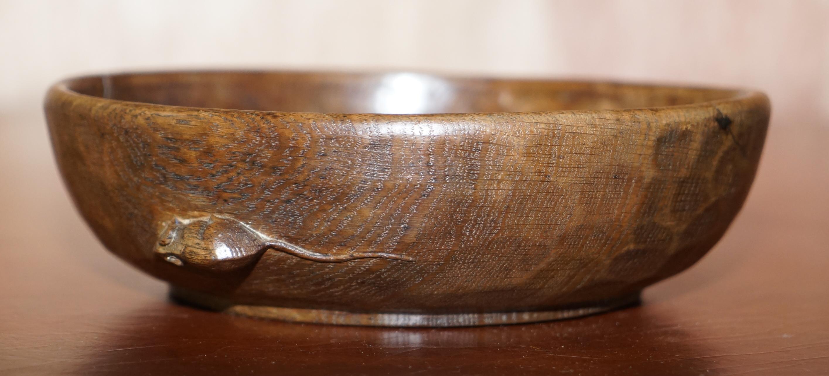 Rare circa 1950 Robert Thompson Mouseman Fruit Bowl Hand Carved Oak Distressed 3
