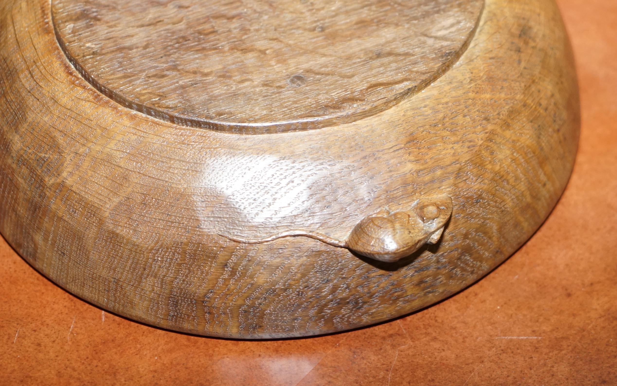 Rare circa 1950 Robert Thompson Mouseman Fruit Bowl Hand Carved Oak Distressed 6