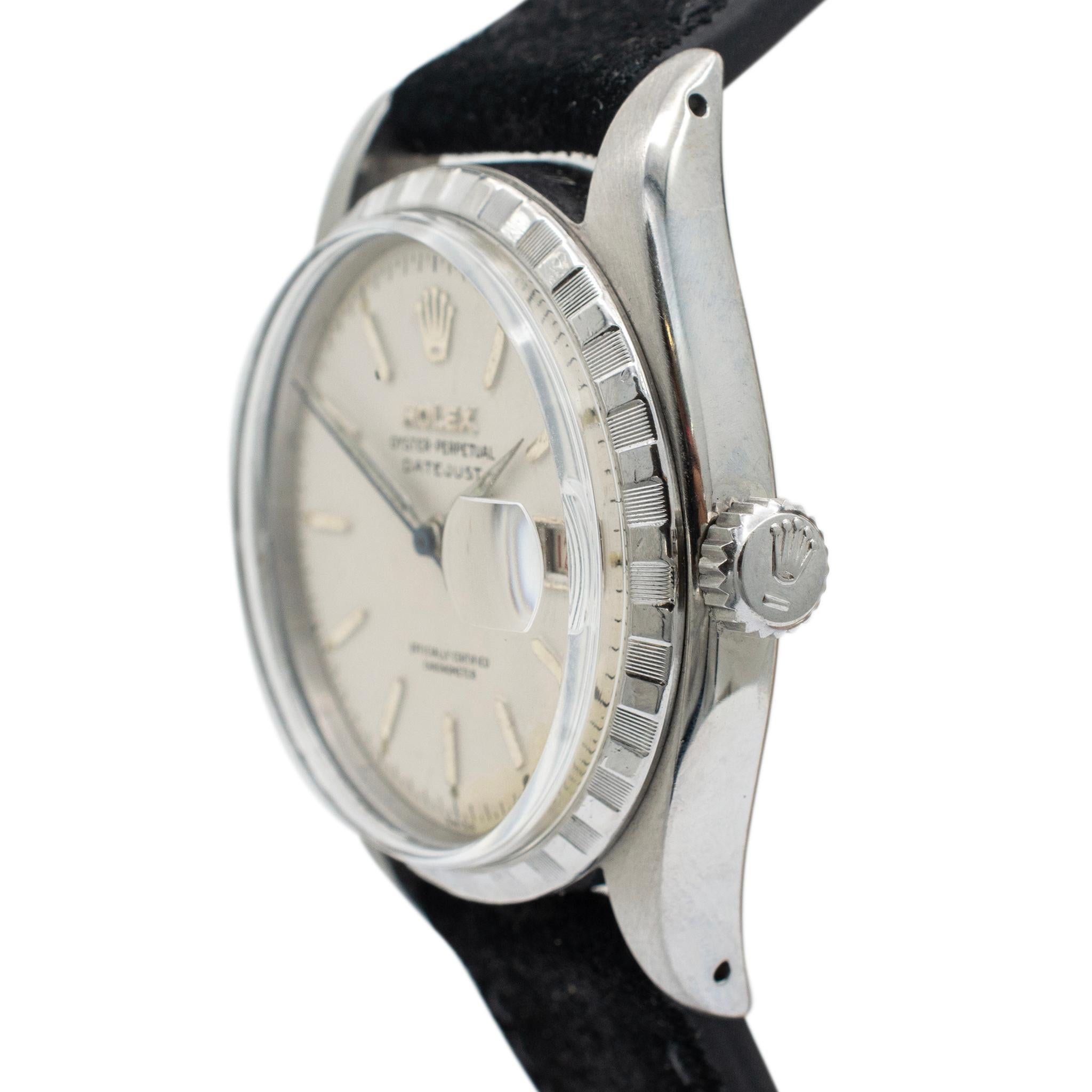 Seltener Circa 1955 Vintage Rolex Datejust 6305-2 Roulette Datum 36MM Edelstahl im Zustand „Hervorragend“ in Houston, TX