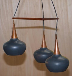 Rare circa 1960 Uno and Osten Kristiansson for Luxus Triple Light Chandelier