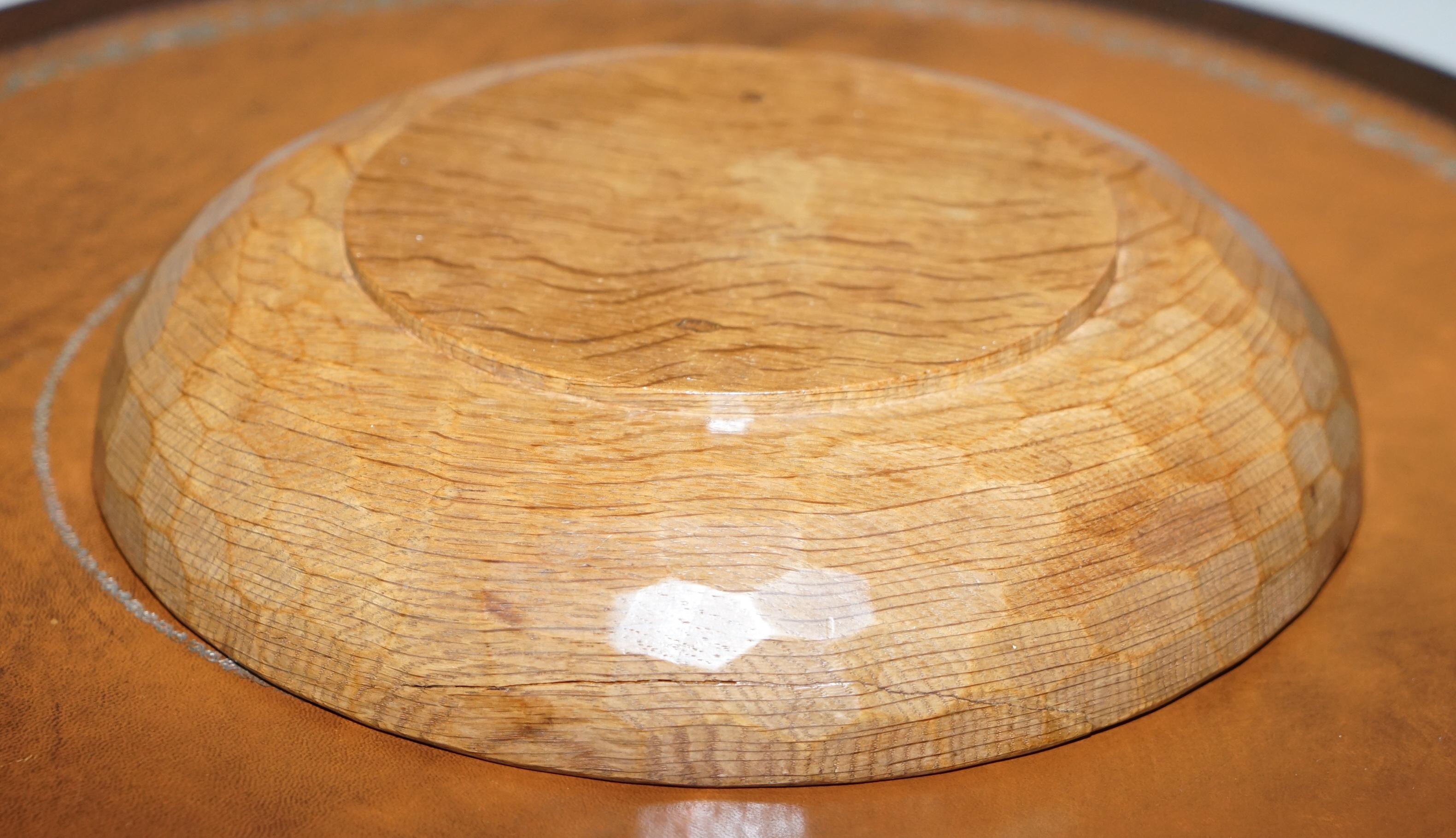 Rare circa 1960s Robert Thompson Mouseman Fruit Bowl Hand Carved Oak Distressed 2