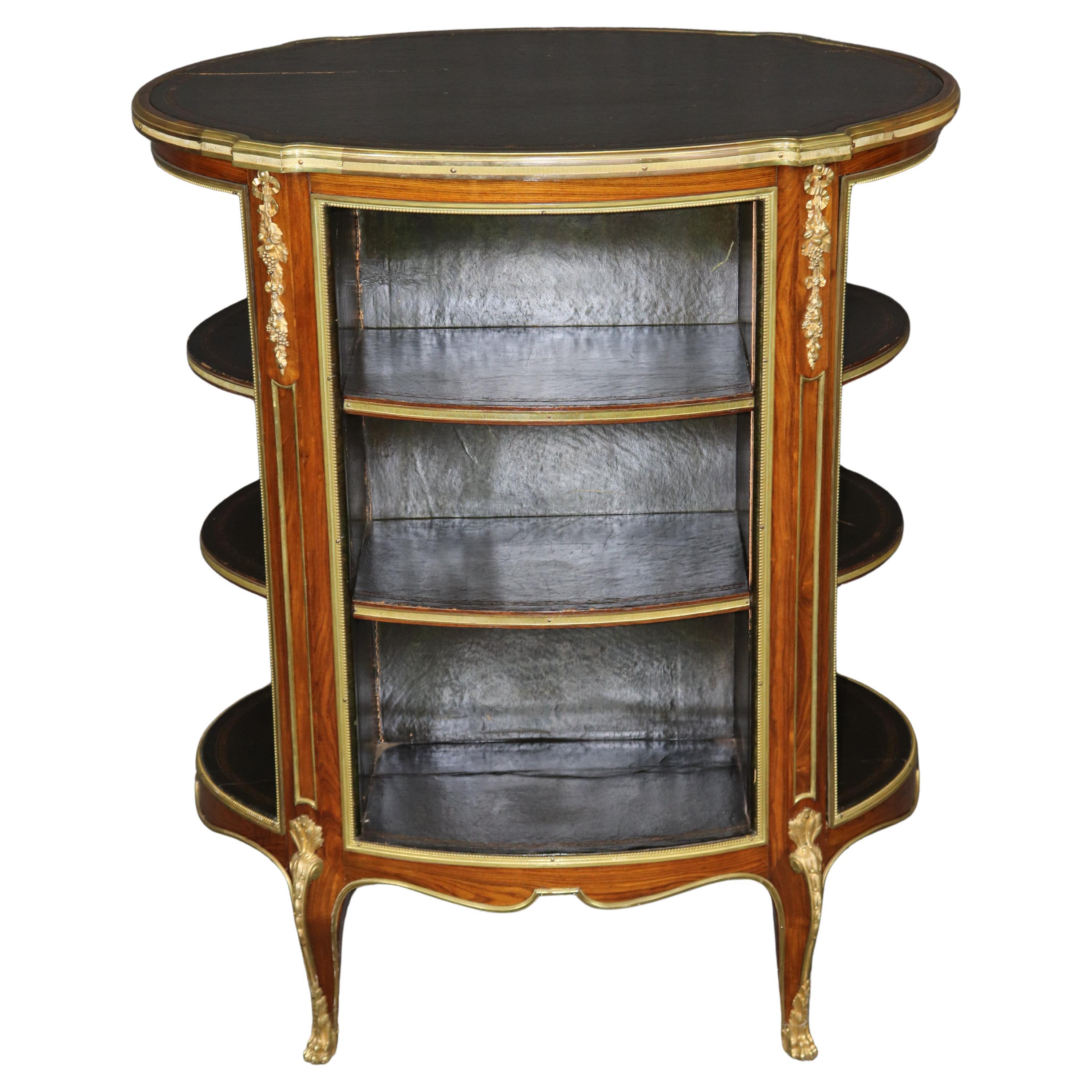 Rare Circular Bronze Mounted French Louis XV Style Bookcase Book Shelf For Sale