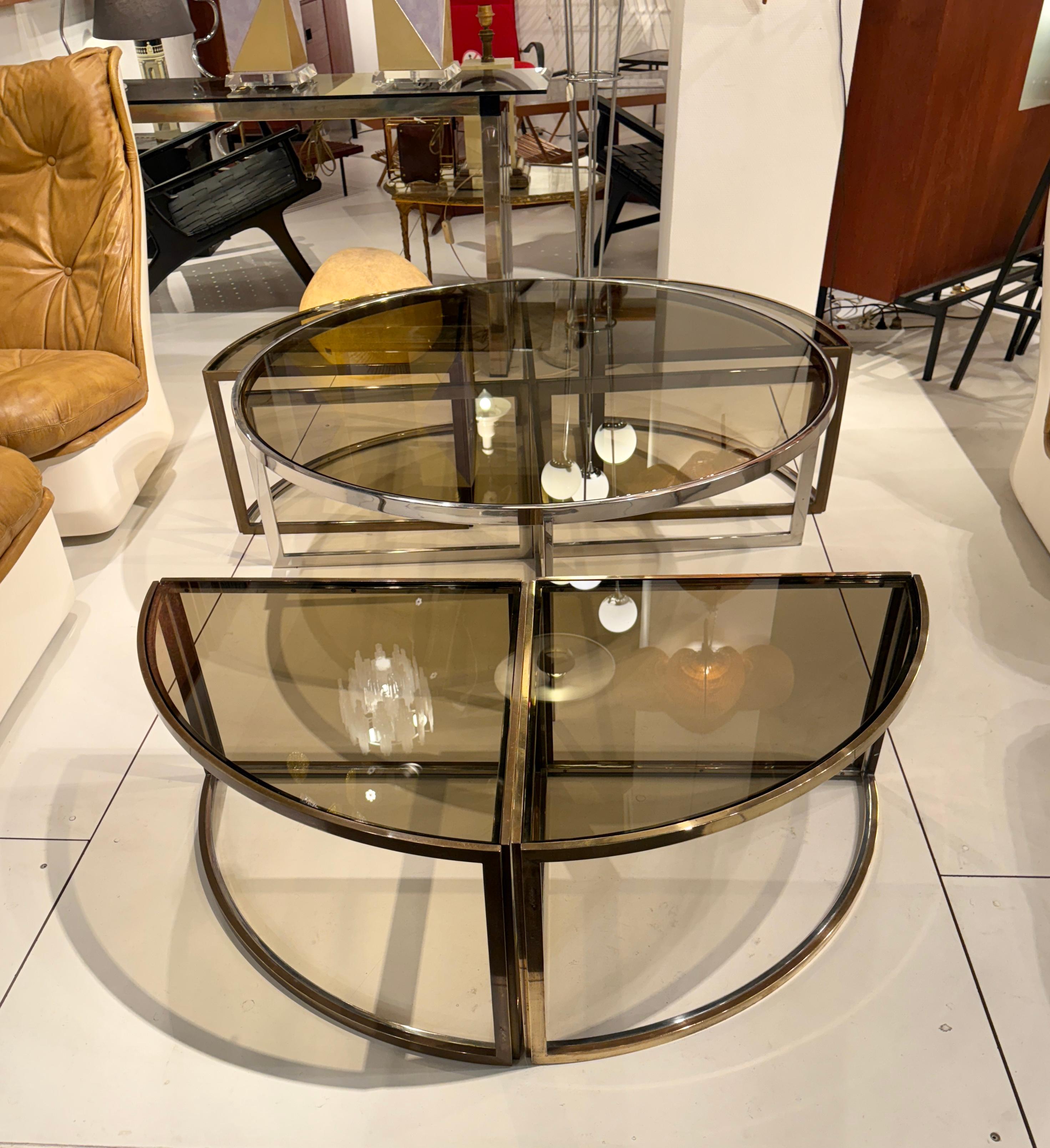 Rare circular Coffee Table By Jean Charles in Five parts (Side Table). For Sale 2