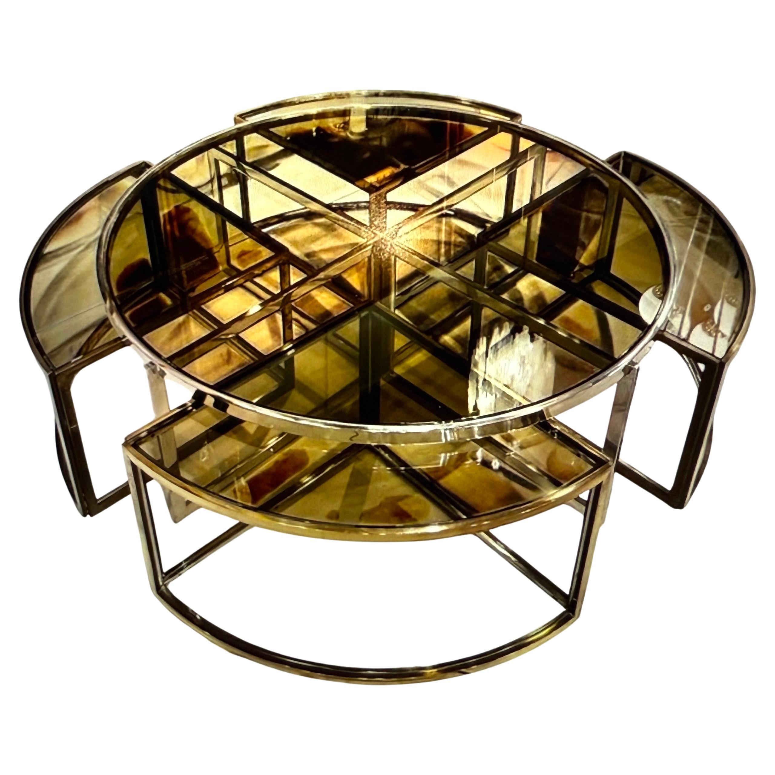 Rare circular Coffee Table By Jean Charles in Five parts (Side Table). For Sale