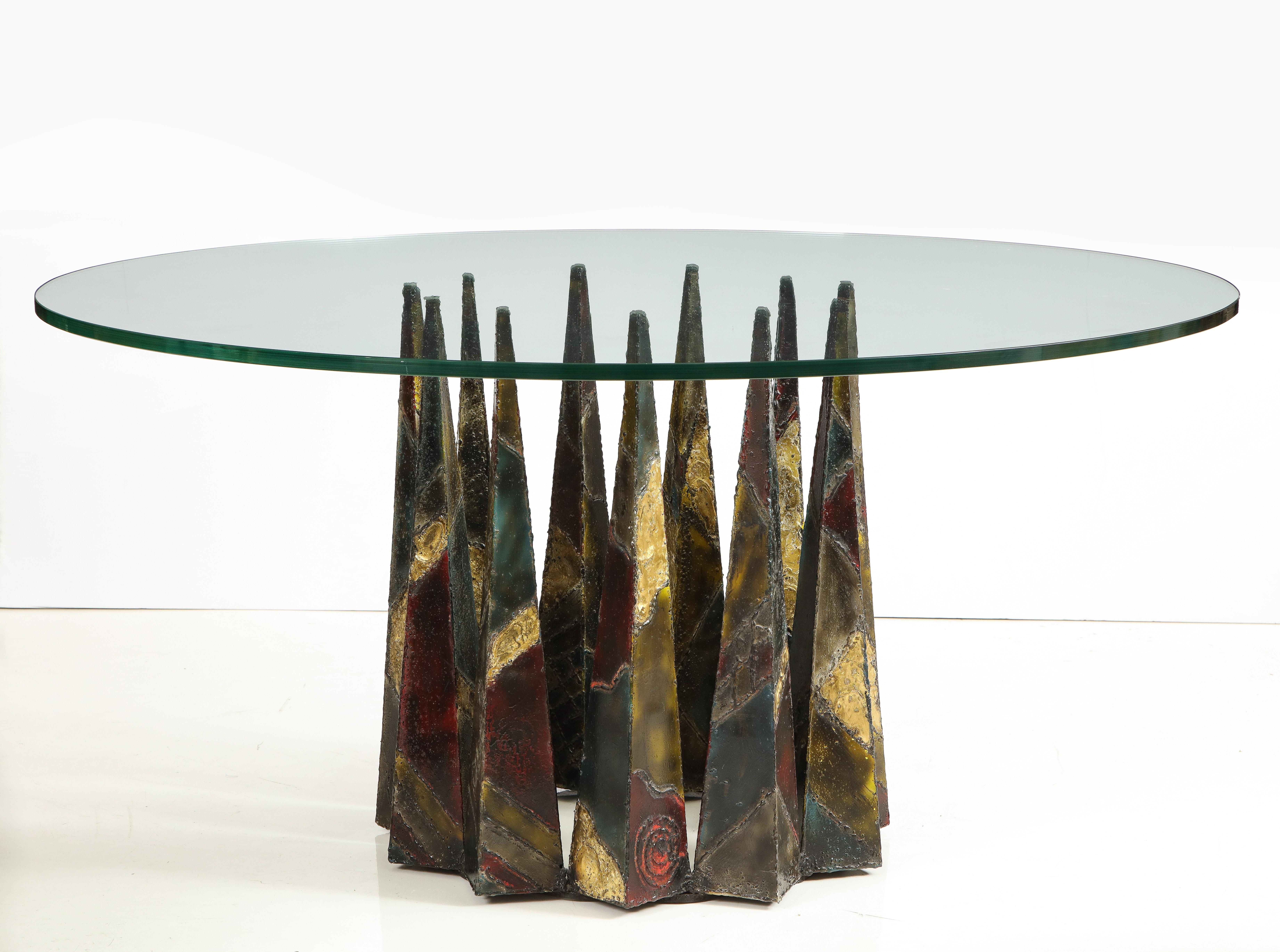 Rare Circular Paul Evans Welded and Patinated Steel Dining Table for Directional 5