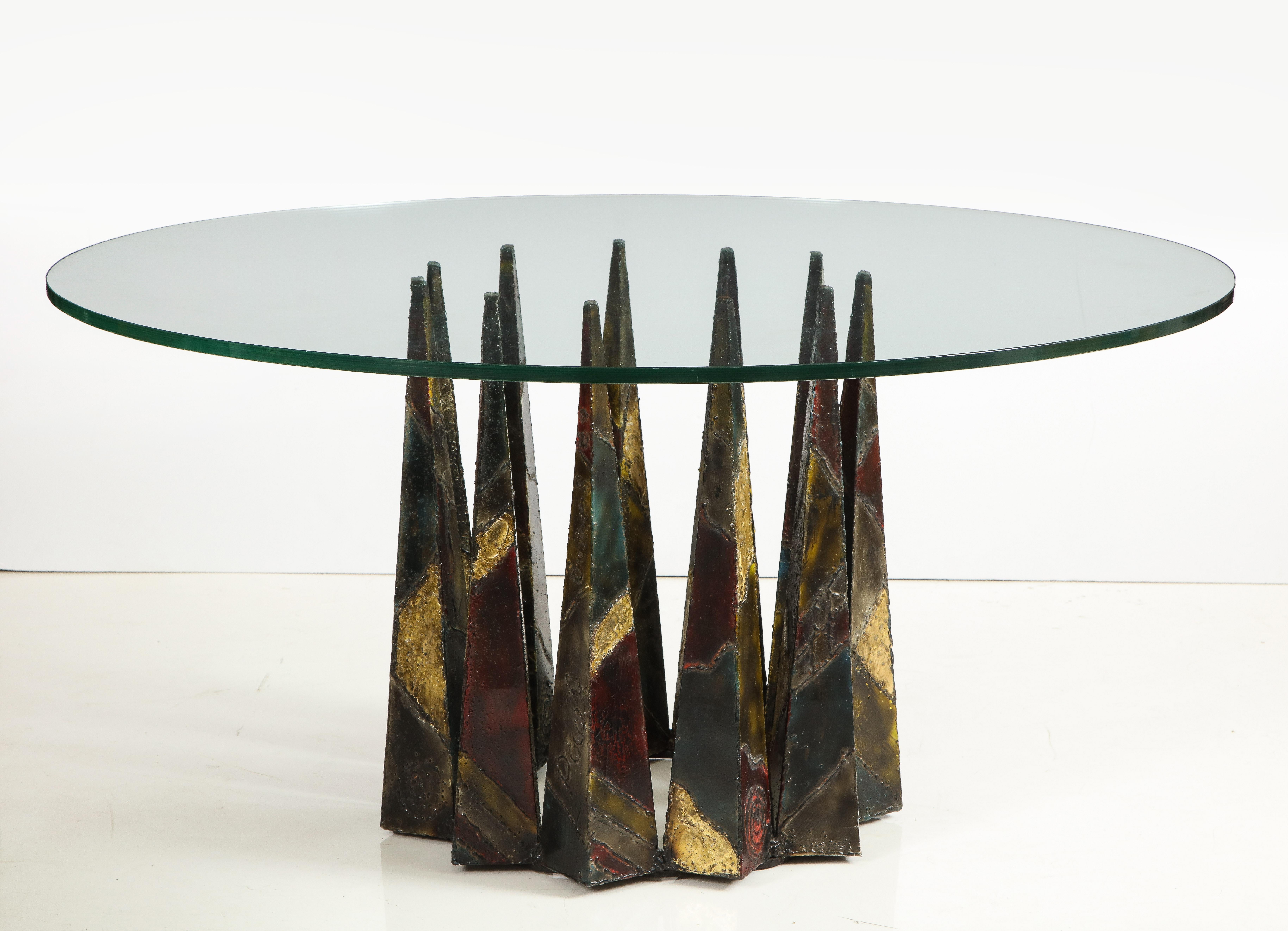 Paul Evans welded and patinated steel dining table for Directional Model PE 46. Signed: 