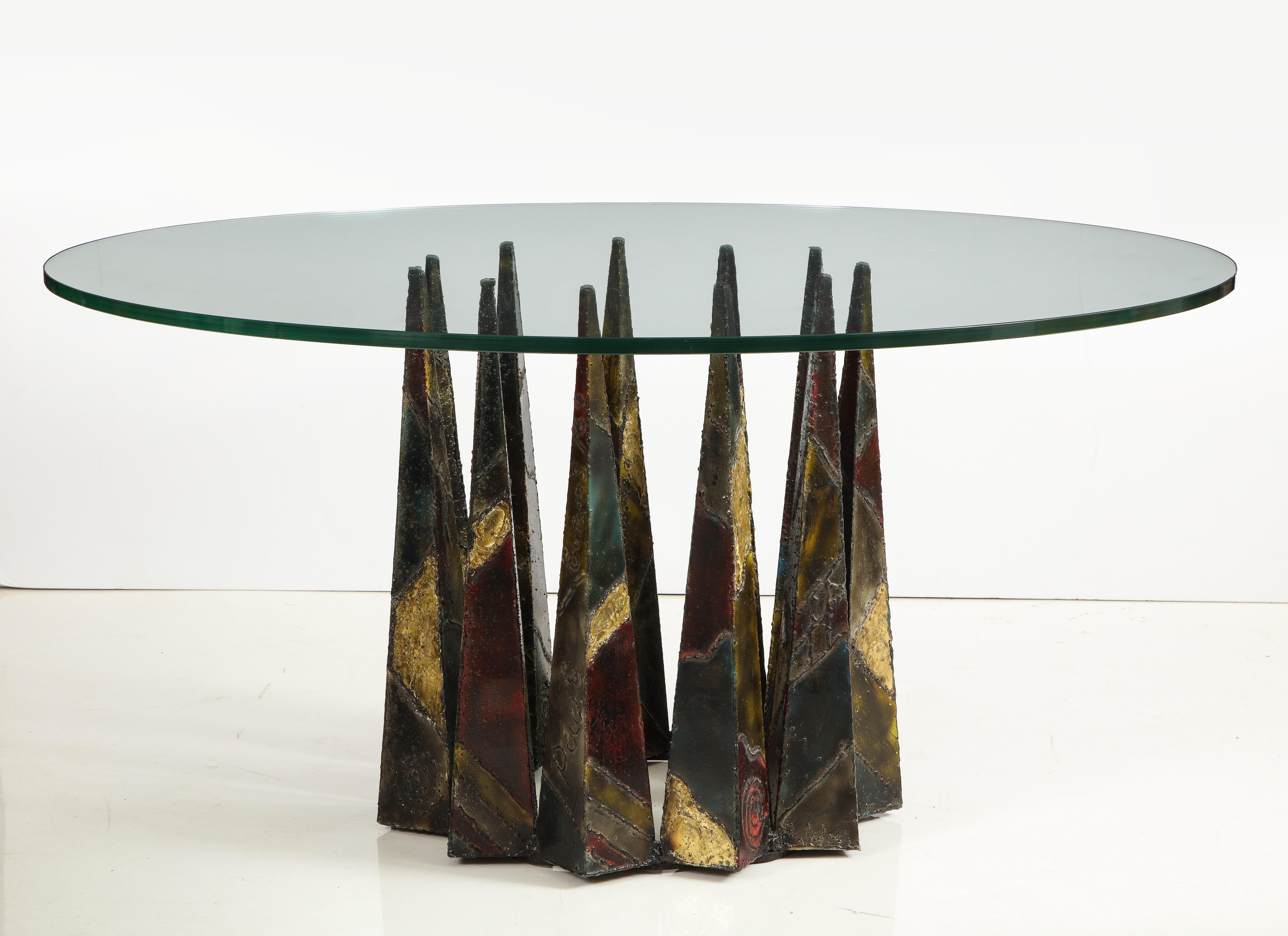 American Rare Circular Paul Evans Welded and Patinated Steel Dining Table for Directional