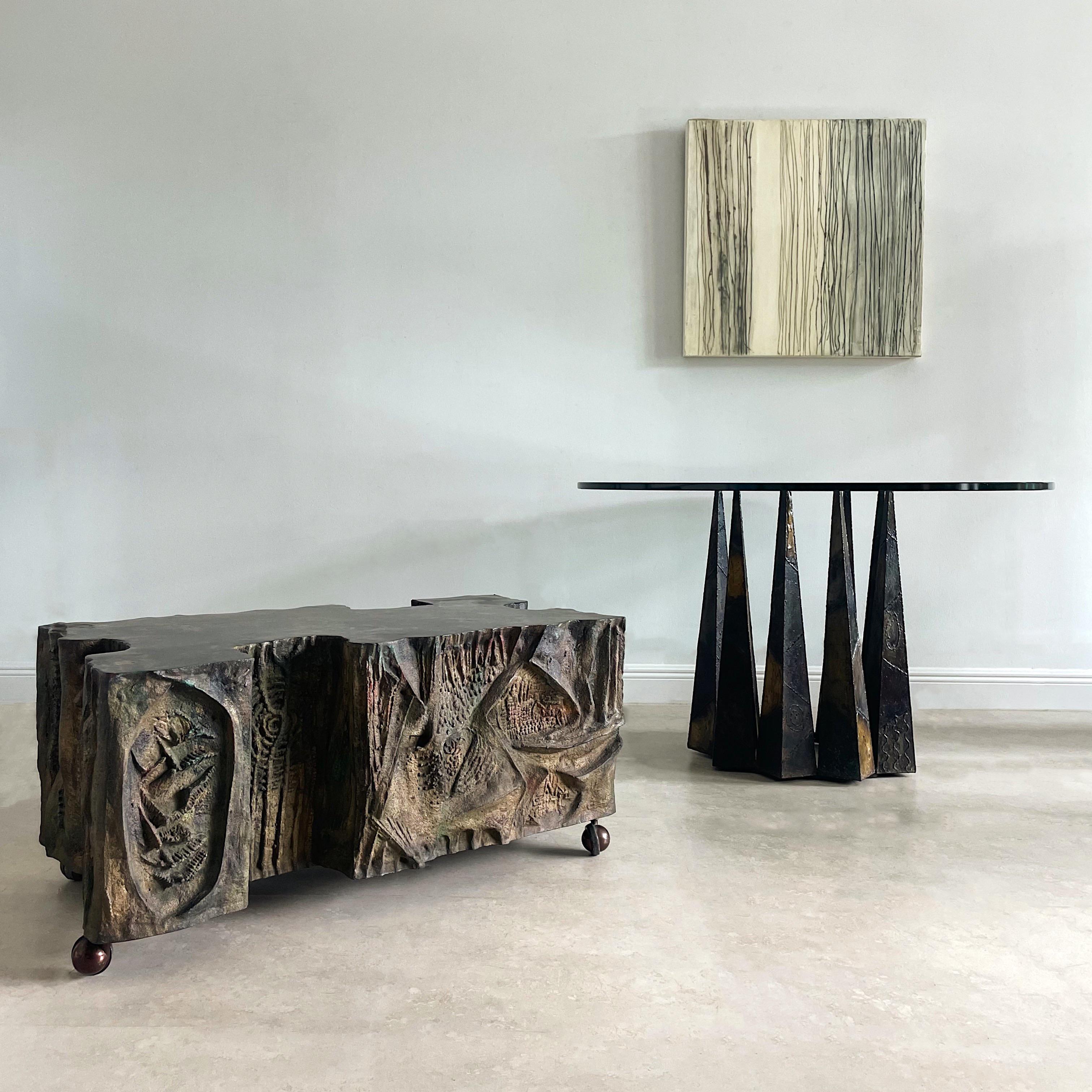 Bronze Rare table de salle à manger circulaire en acier soudé et patiné Paul Evans pour Directional en vente