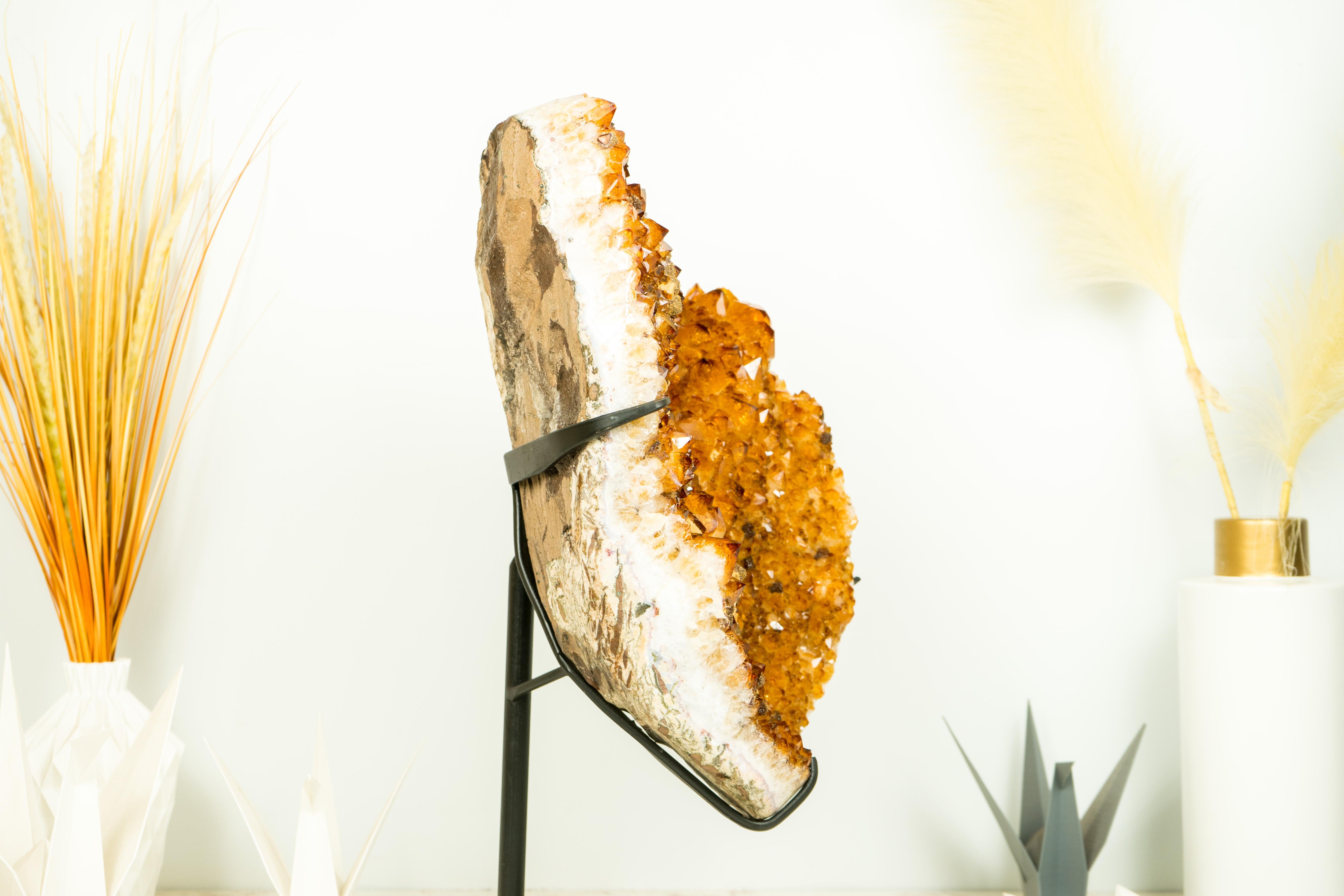 Brazilian Rare Citrine Cluster with Cubic Calcite Inclusions and Galaxy Druzy, Gallery For Sale