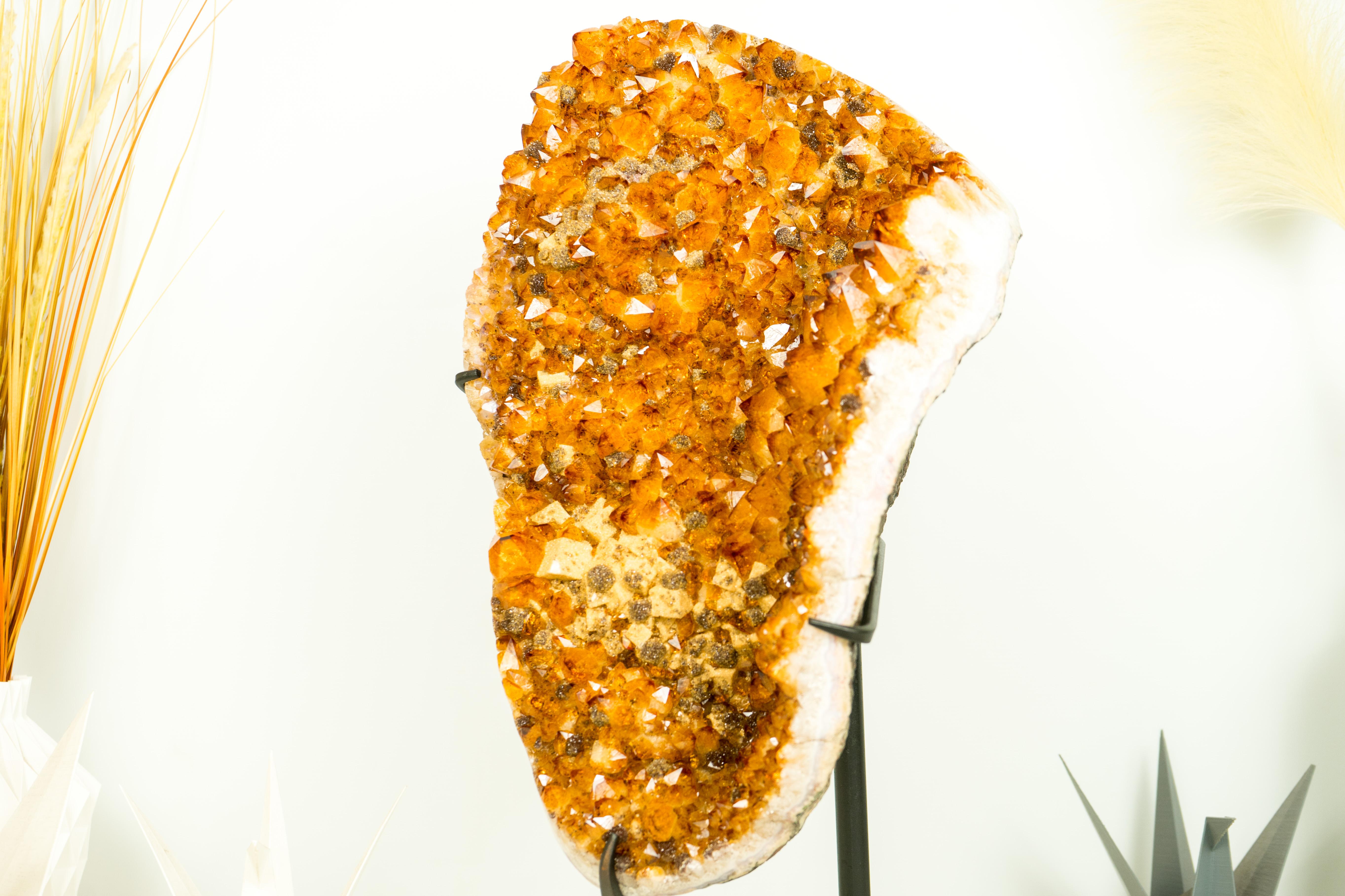 Contemporary Rare Citrine Cluster with Cubic Calcite Inclusions and Galaxy Druzy, Gallery For Sale
