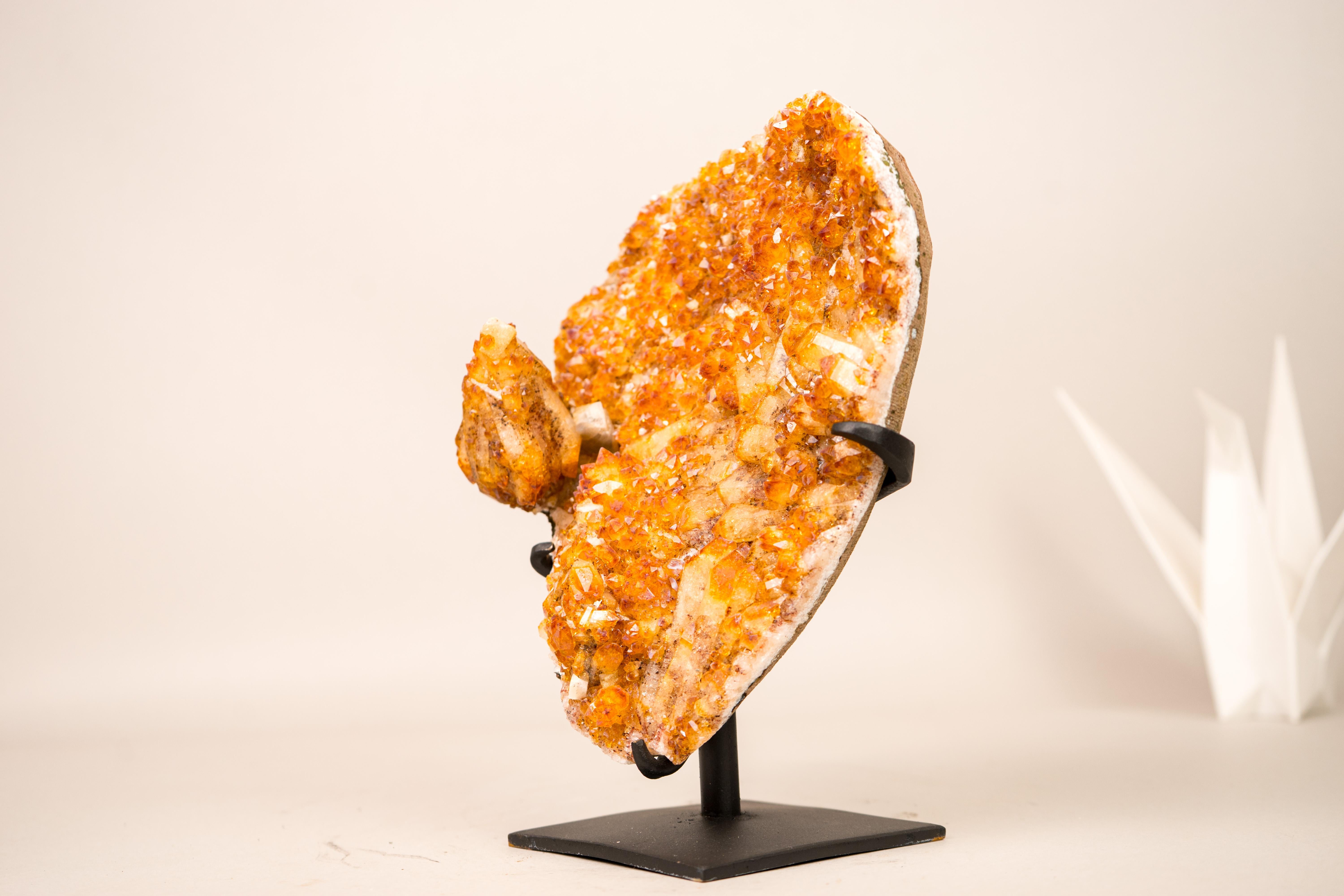 Rare Citrine Cluster with Unique Crystallized Calcite on Stand For Sale 5