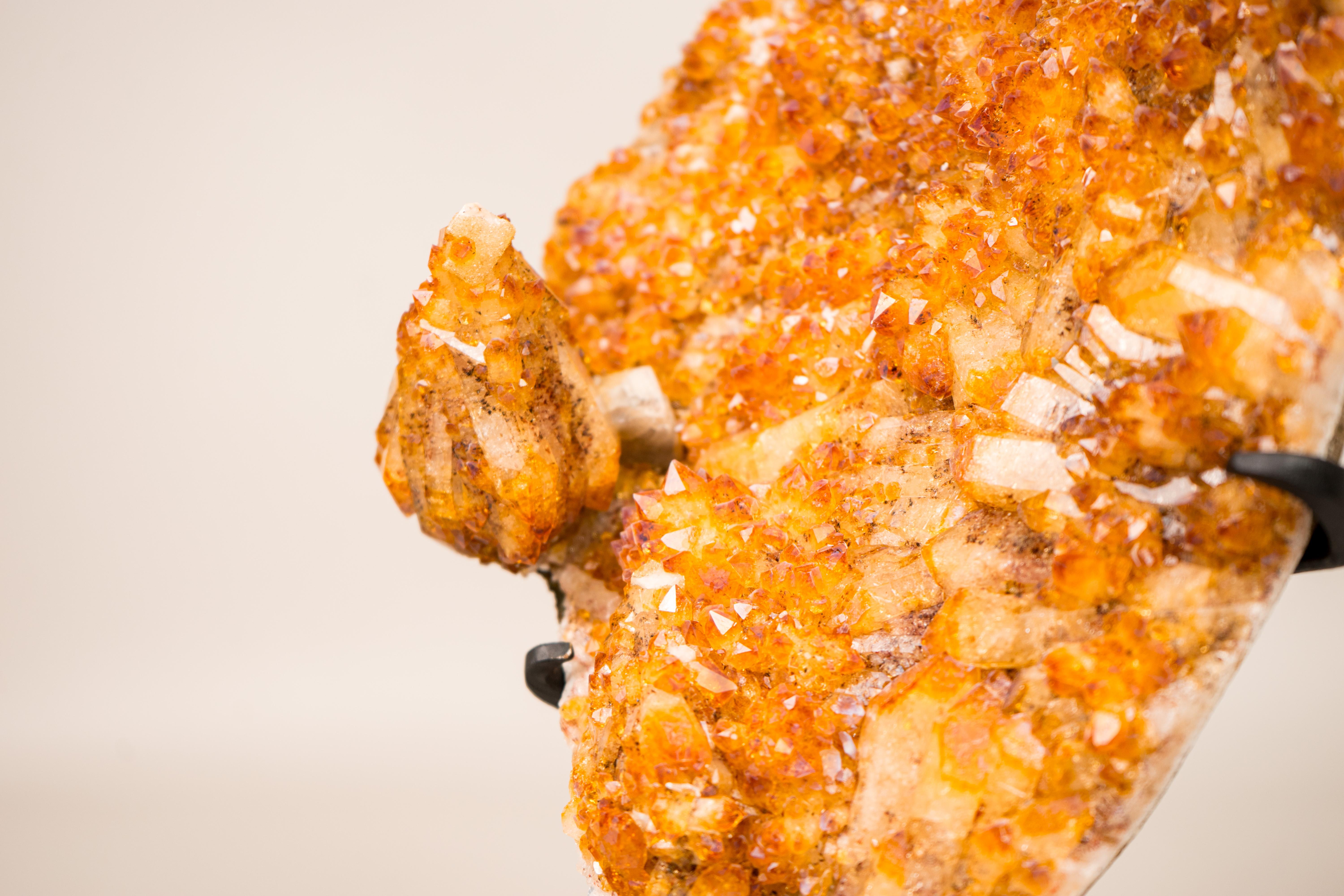 Rare Citrine Cluster with Unique Crystallized Calcite on Stand For Sale 1