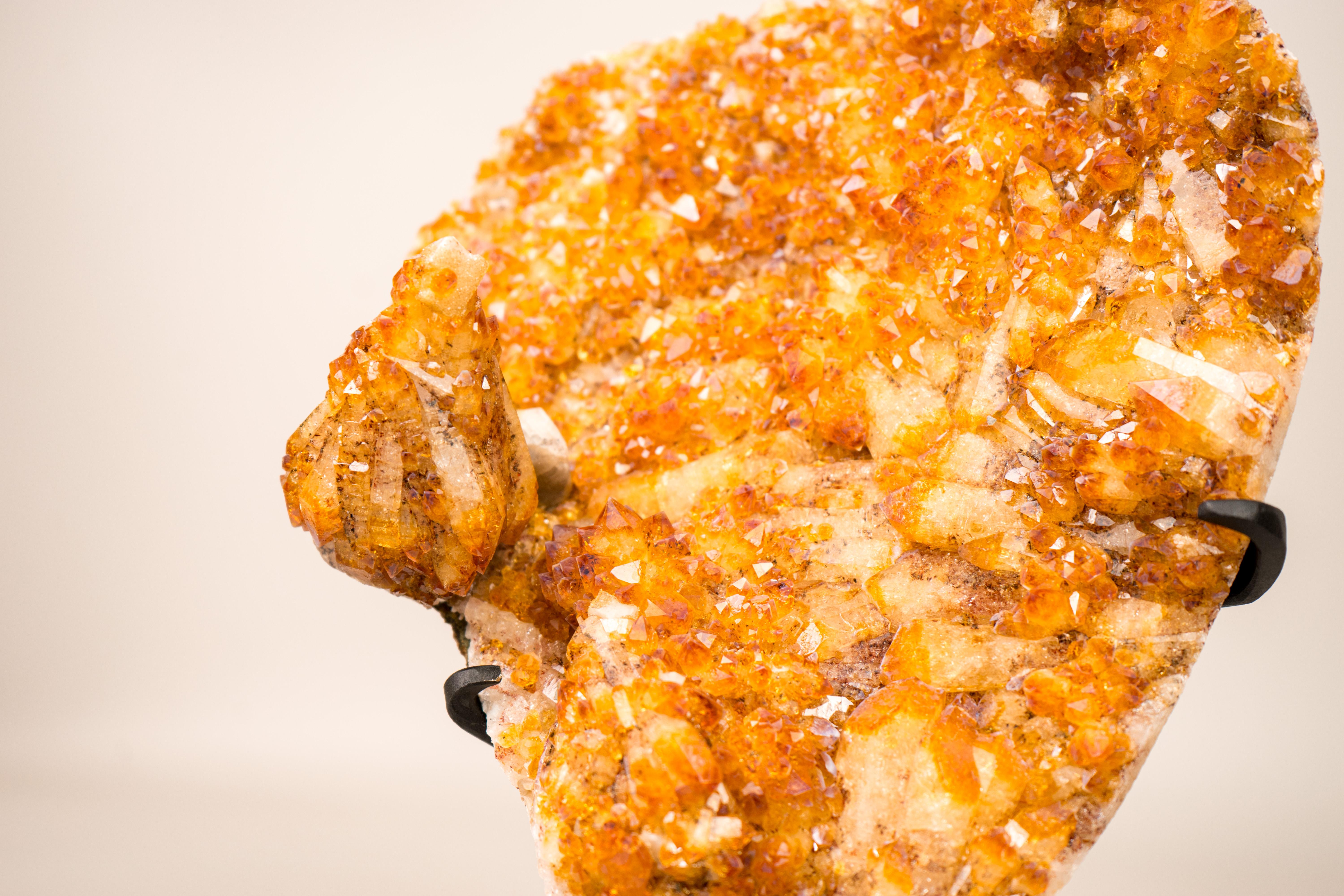 Rare Citrine Cluster with Unique Crystallized Calcite on Stand For Sale 3