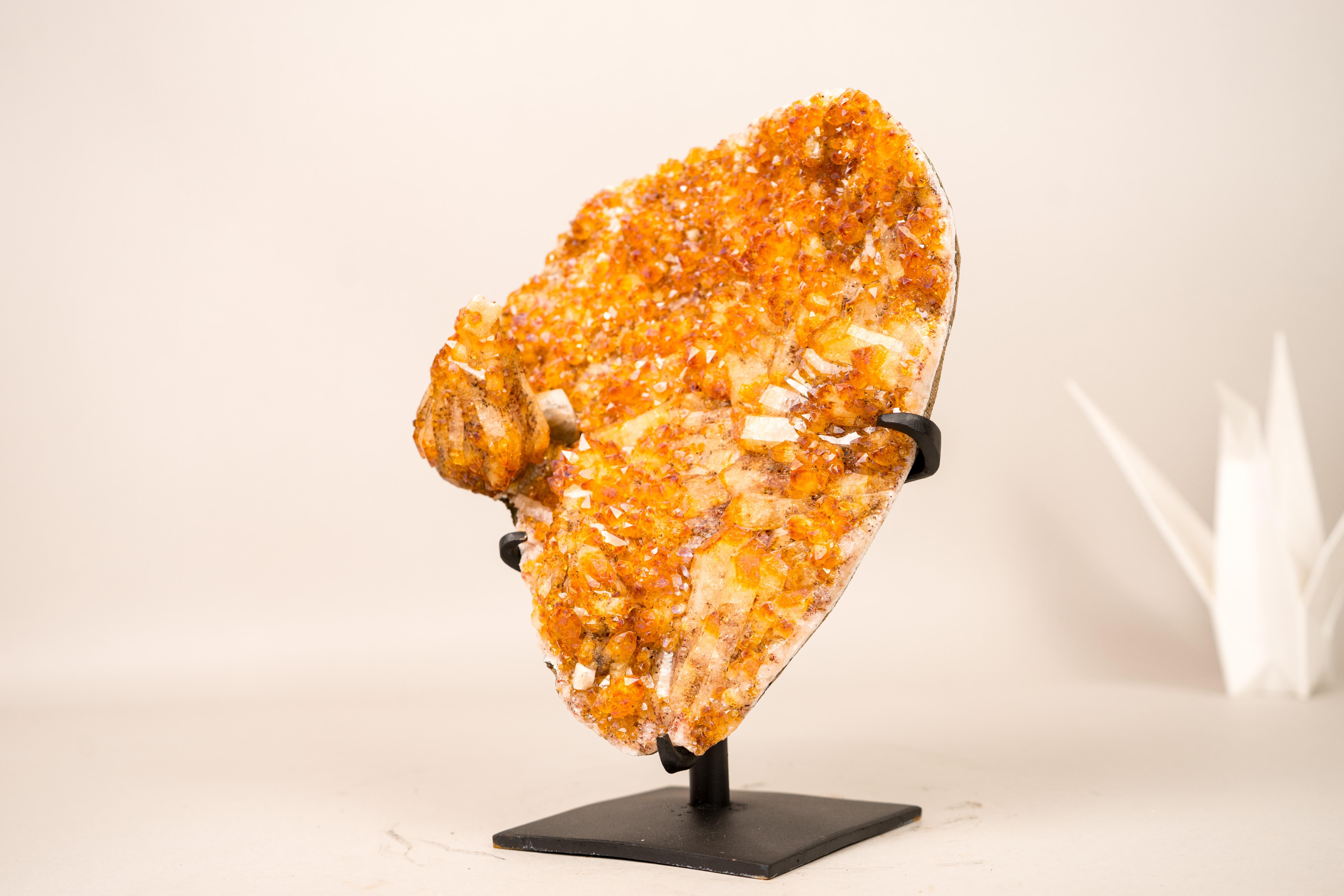 Rare Citrine Cluster with Unique Crystallized Calcite on Stand For Sale 4