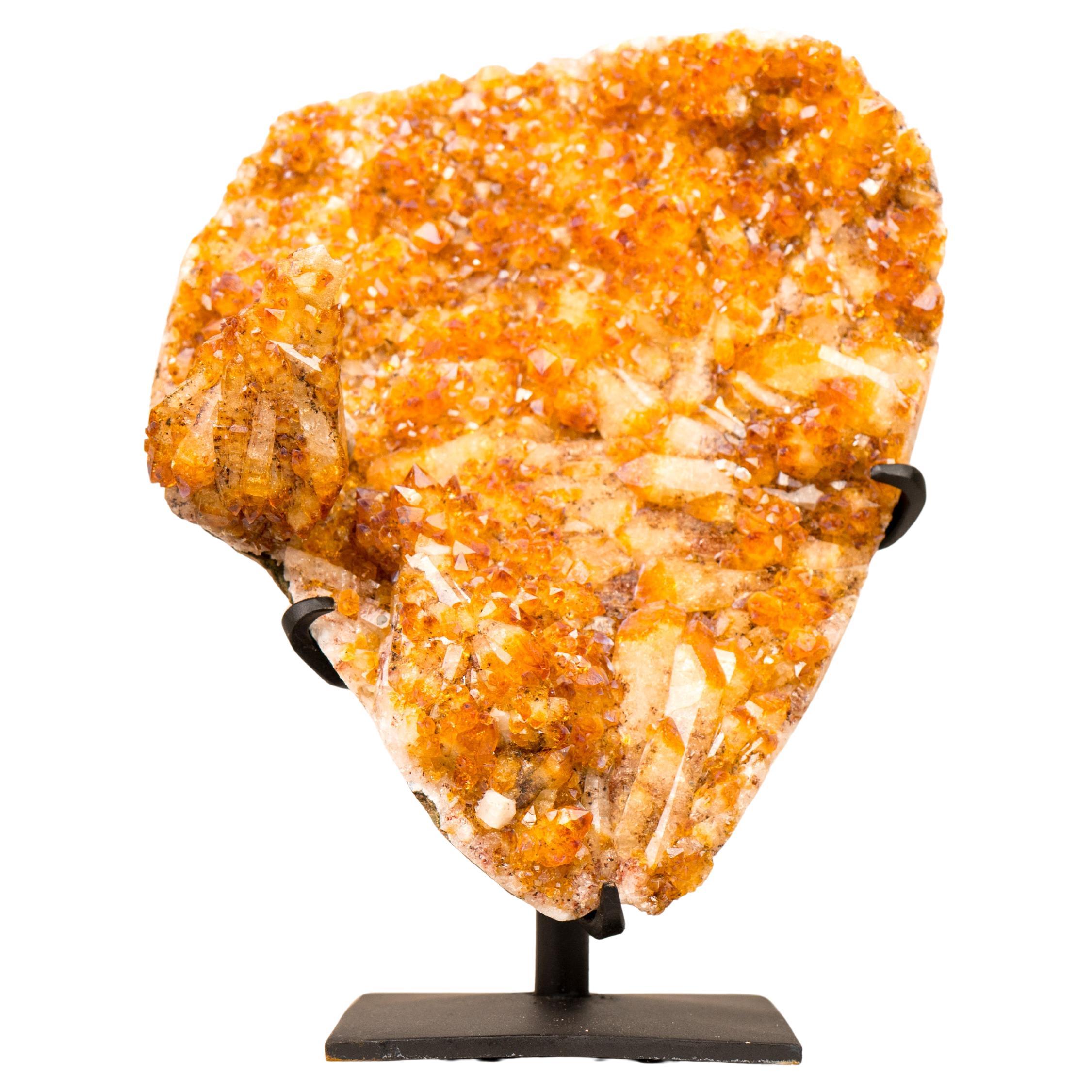 Rare Citrine Cluster with Unique Crystallized Calcite on Stand For Sale