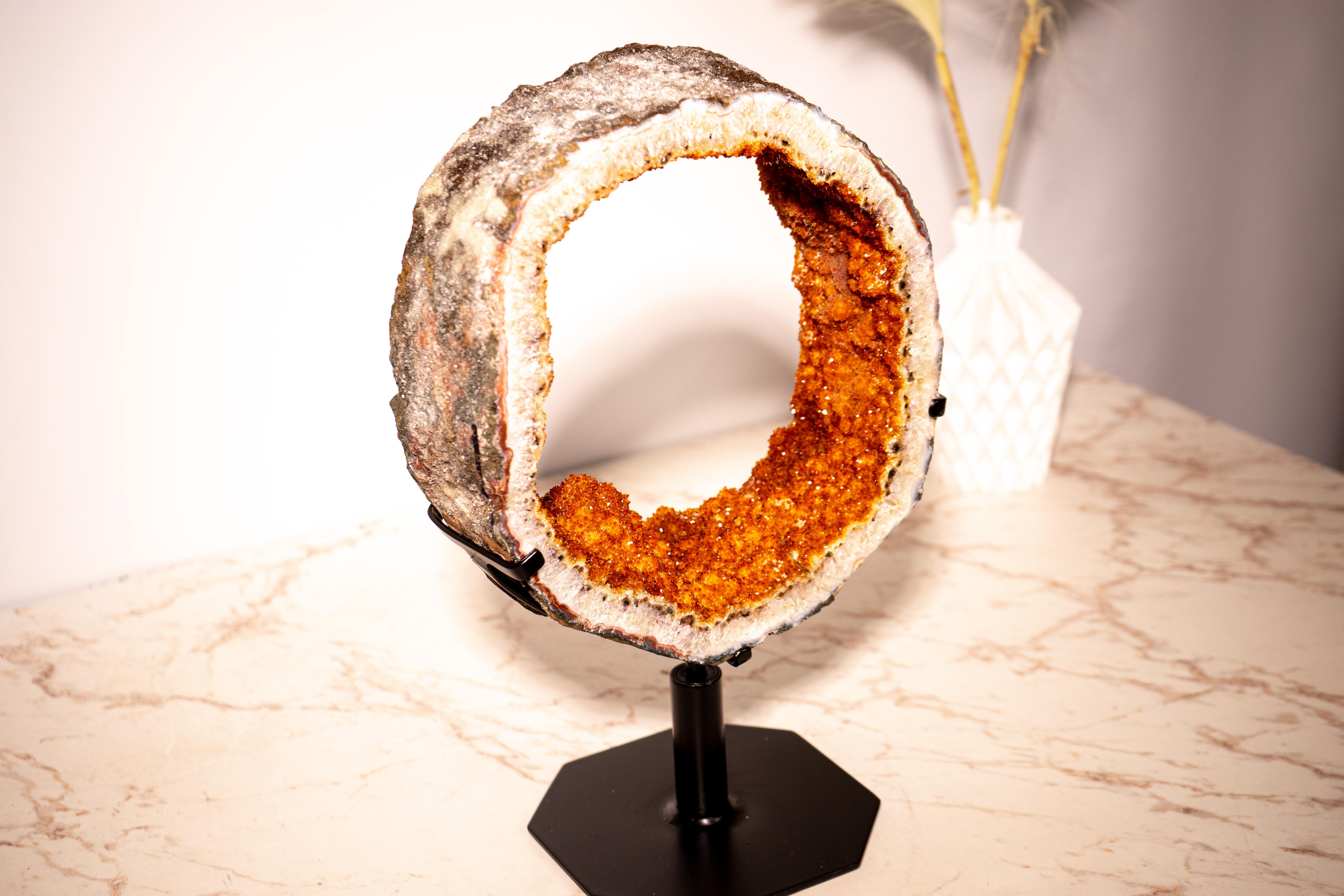 Raro Anillo de Geoda de Citrino Portal con Druzy Brillante en venta 4