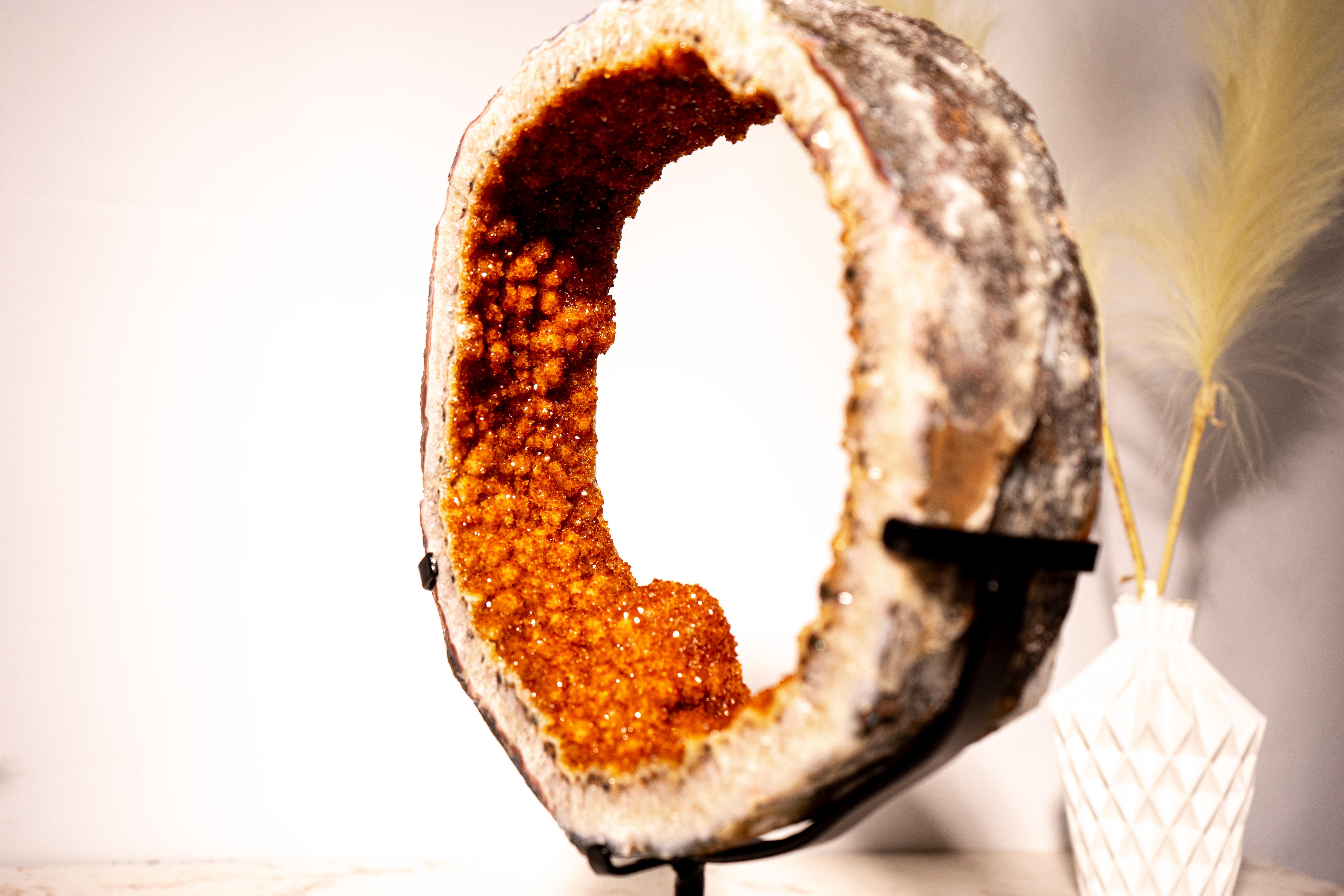 Raro Anillo de Geoda de Citrino Portal con Druzy Brillante Brasileño en venta
