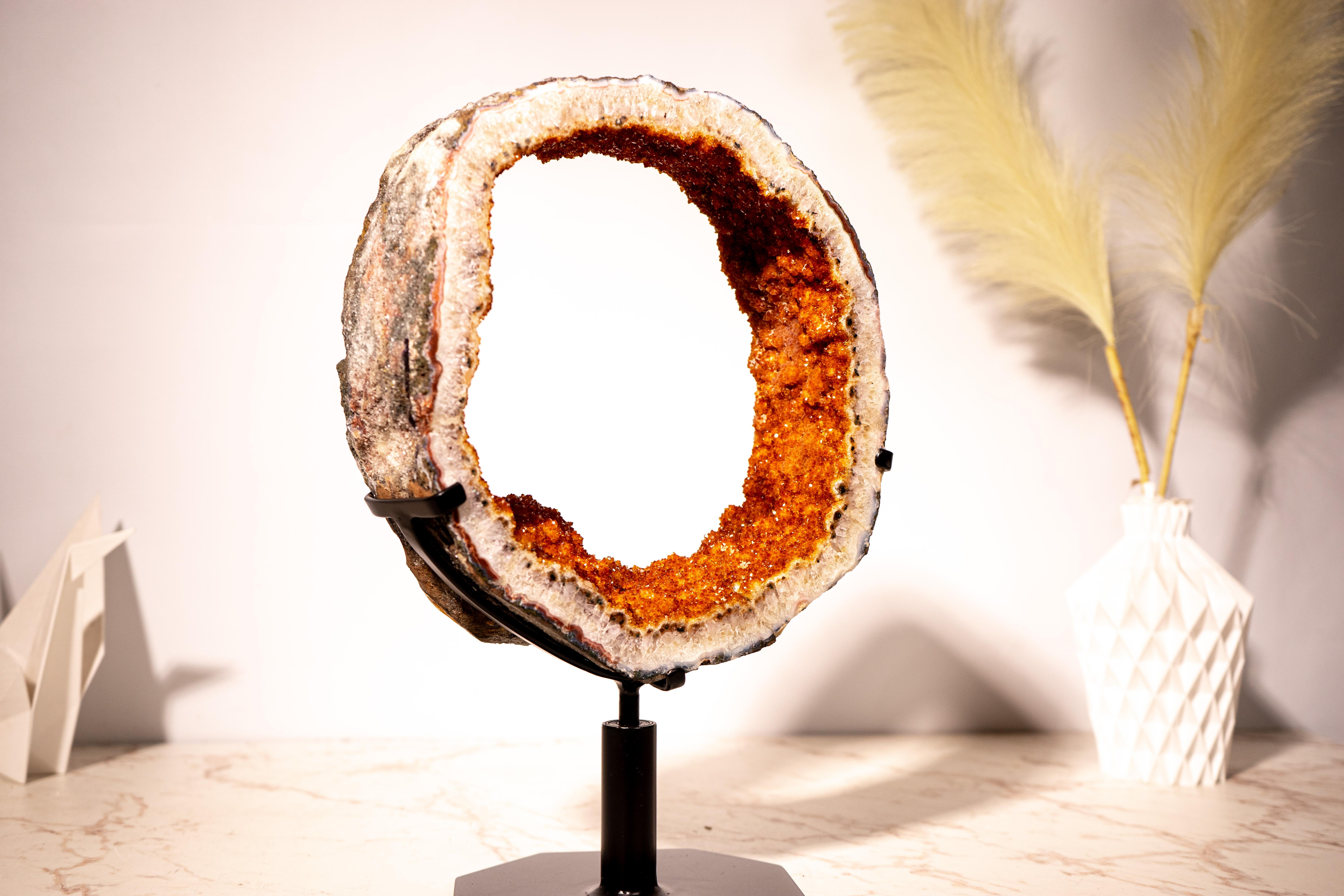 Raro Anillo de Geoda de Citrino Portal con Druzy Brillante en venta 1