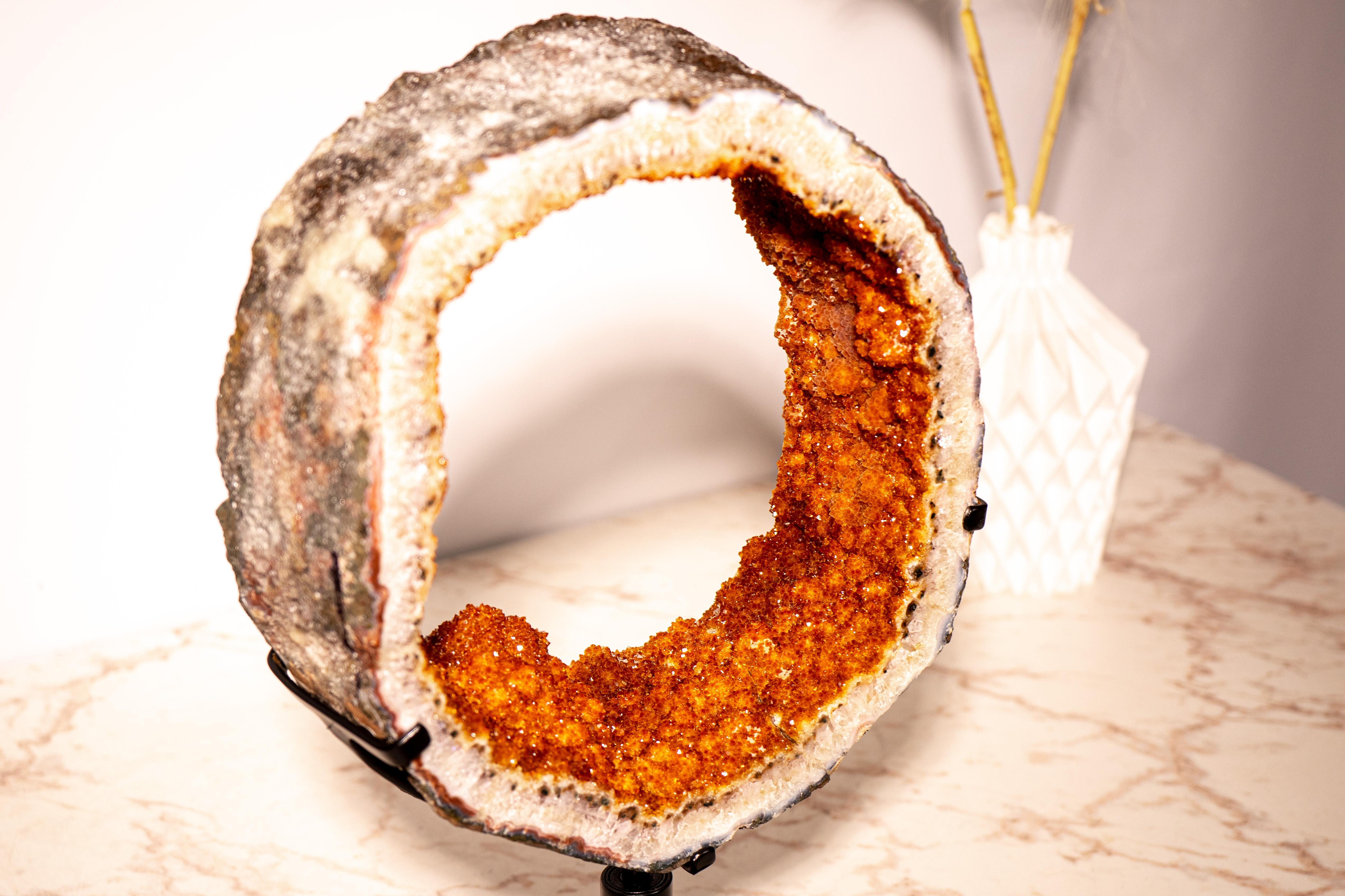 Raro Anillo de Geoda de Citrino Portal con Druzy Brillante en venta 3