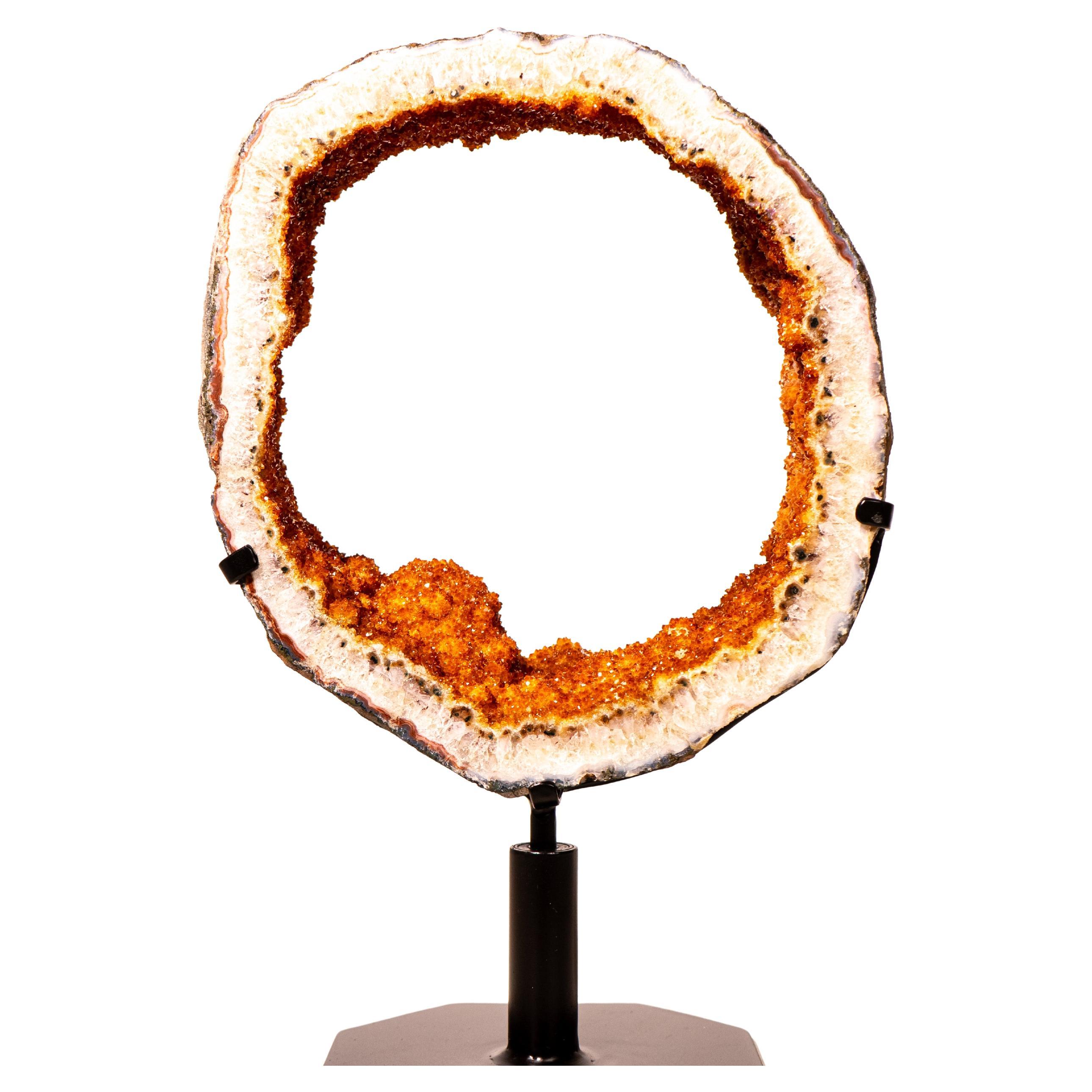 Raro Anillo de Geoda de Citrino Portal con Druzy Brillante