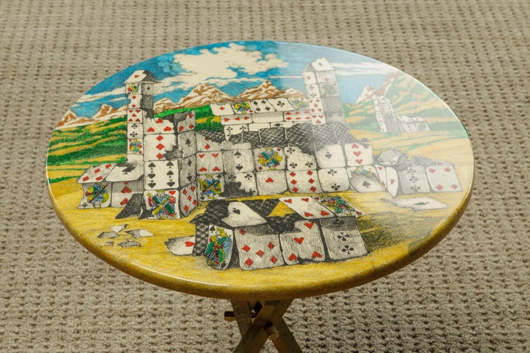Rare 'Città di Carte' (City of Cards) Side Table by Piero Fornasetti, Signed  For Sale 2