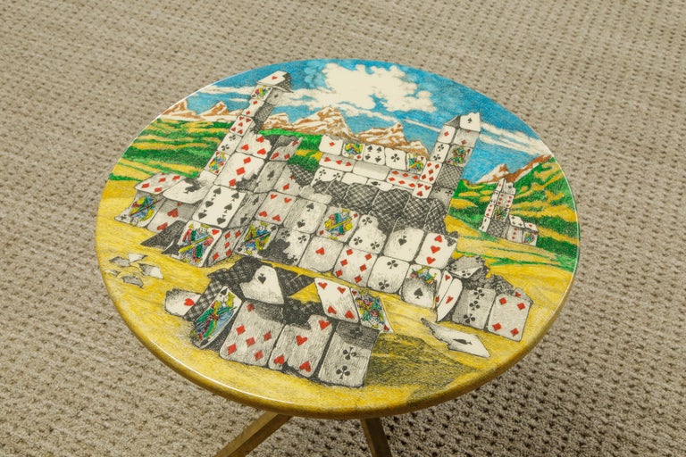 Rare 'Città di Carte' (City of Cards) Side Table by Piero Fornasetti, Signed  For Sale 3
