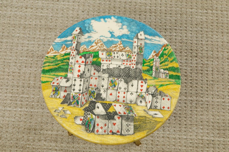 Rare 'Città di Carte' (City of Cards) Side Table by Piero Fornasetti, Signed  For Sale 4
